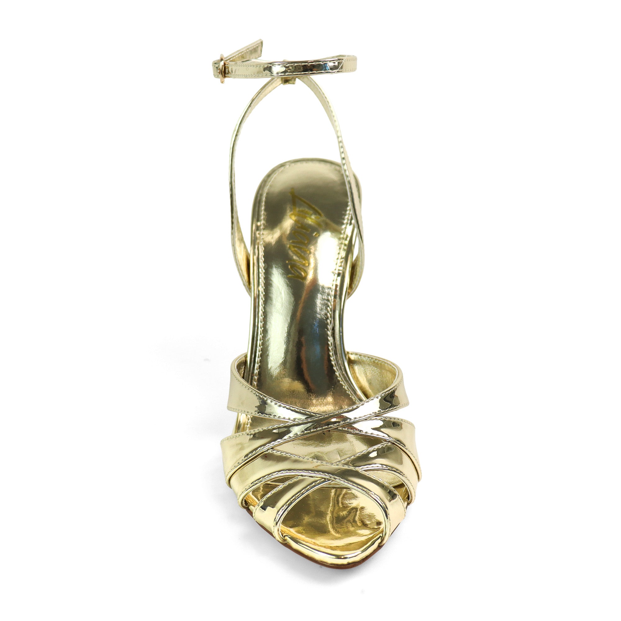 MELIA-1 STRAPPY CRISS-CROSSED OPEN-TOED HEEL WITH ANKLE STRAP GOLD