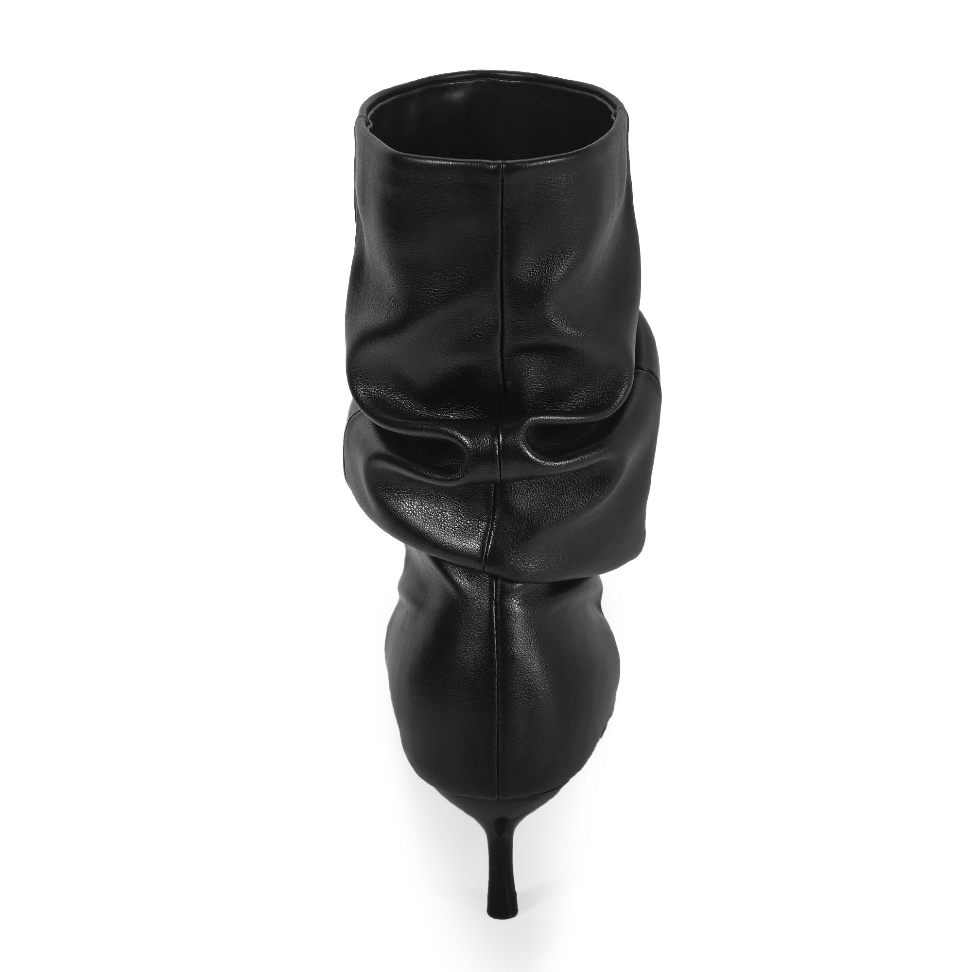 MIARA-1 POINTED TOE SLOUCH BOOTI W/ KITTEN HEEL BLACK PU