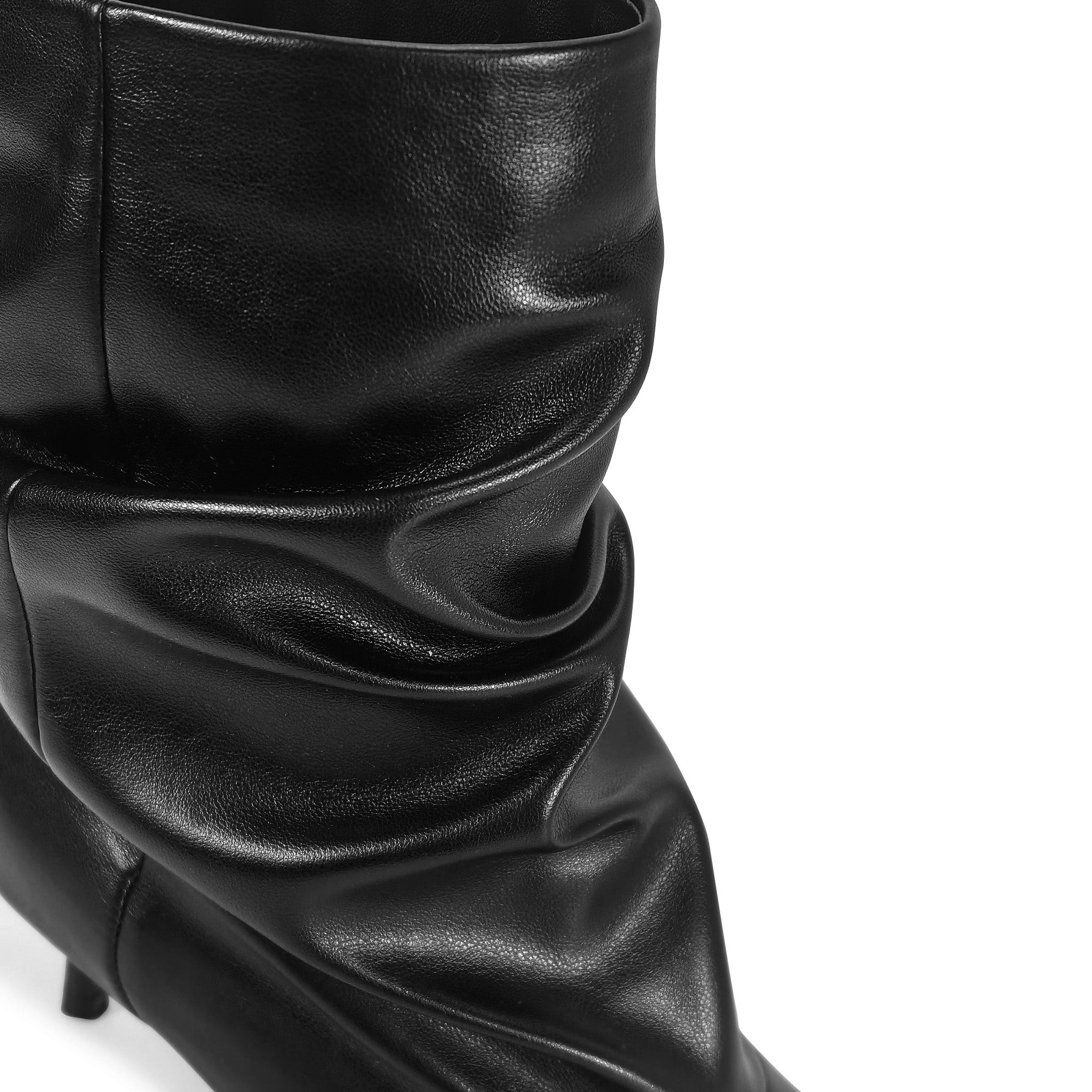 MIARA-1 POINTED TOE SLOUCH BOOTI W/ KITTEN HEEL BLACK PU