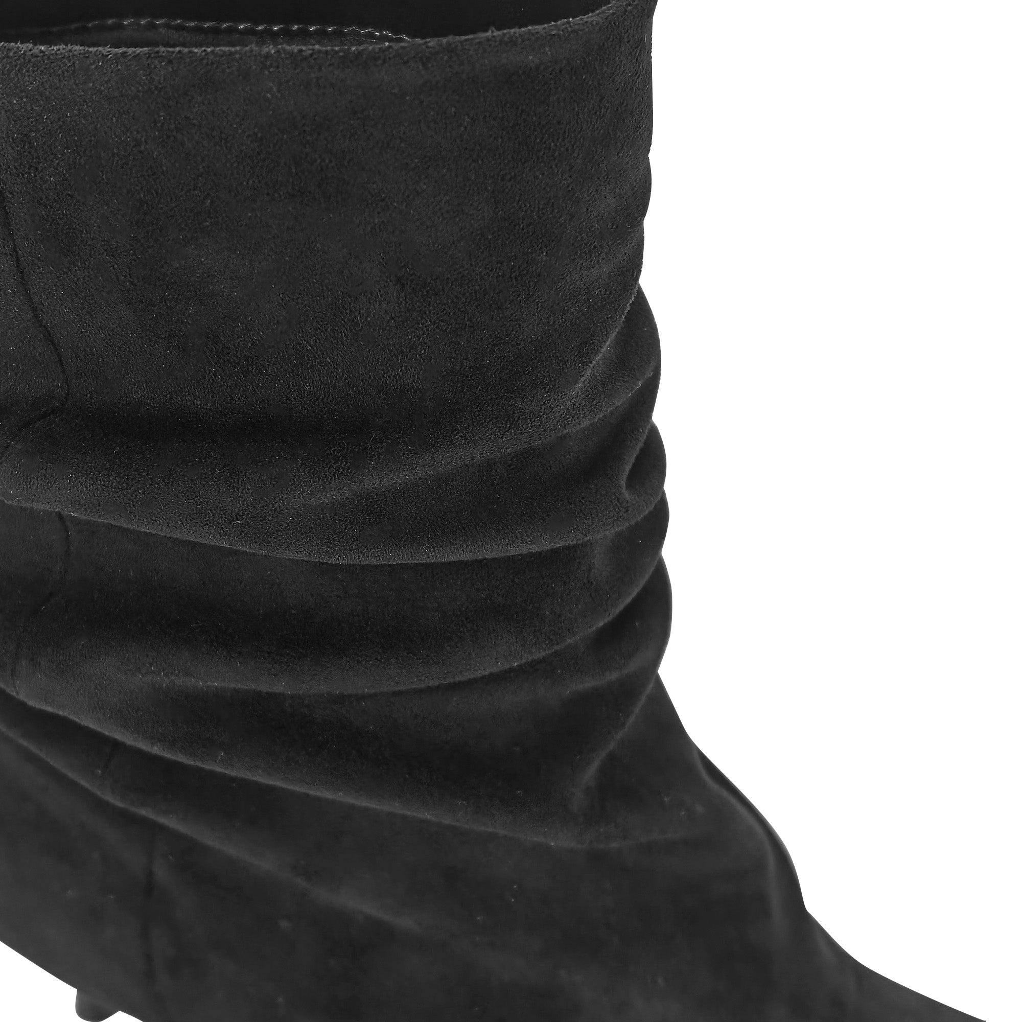 MIARA-1 POINTED TOE SLOUCH BOOTI W/ KITTEN HEEL BLACK