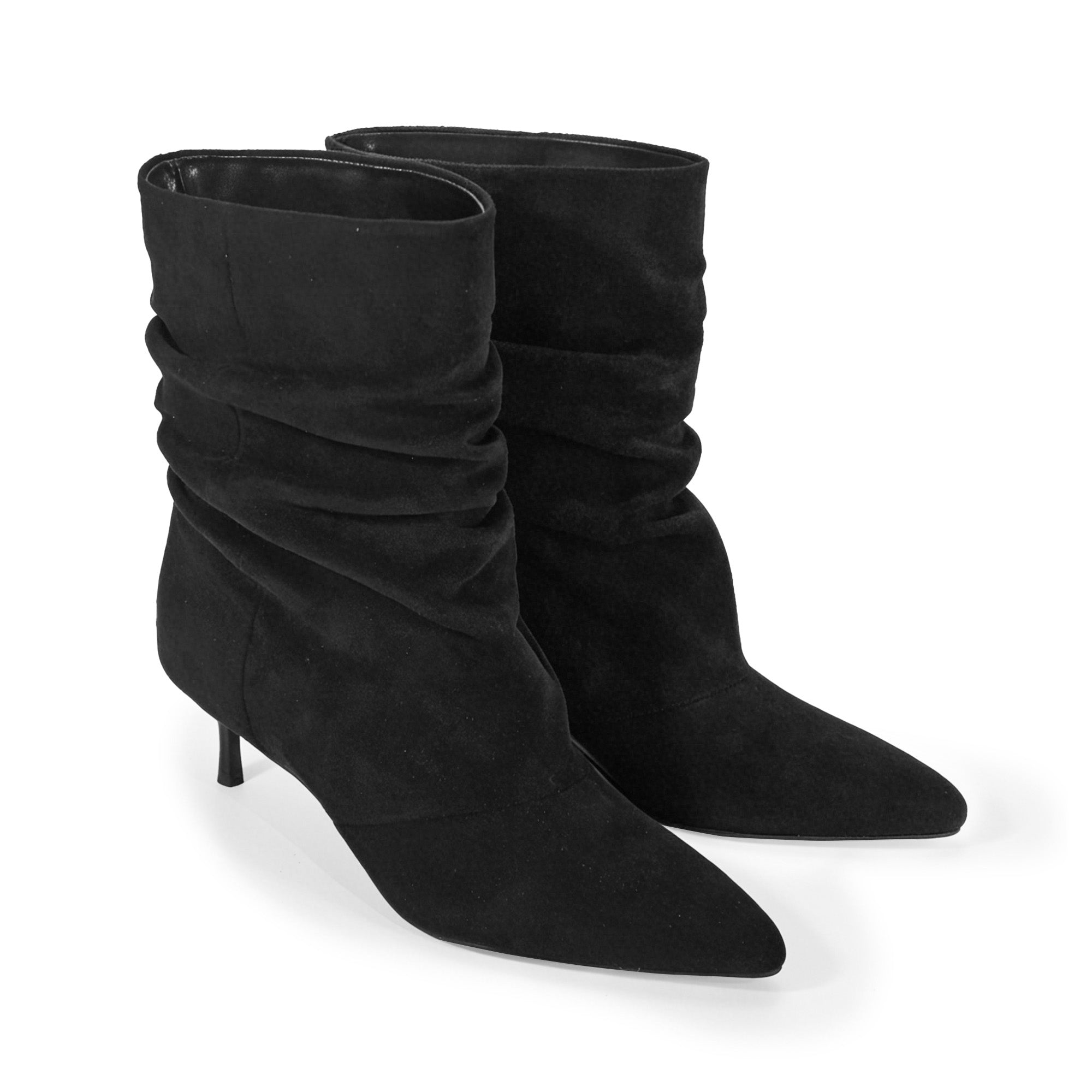 MIARA-1 POINTED TOE SLOUCH BOOTI W/ KITTEN HEEL BLACK
