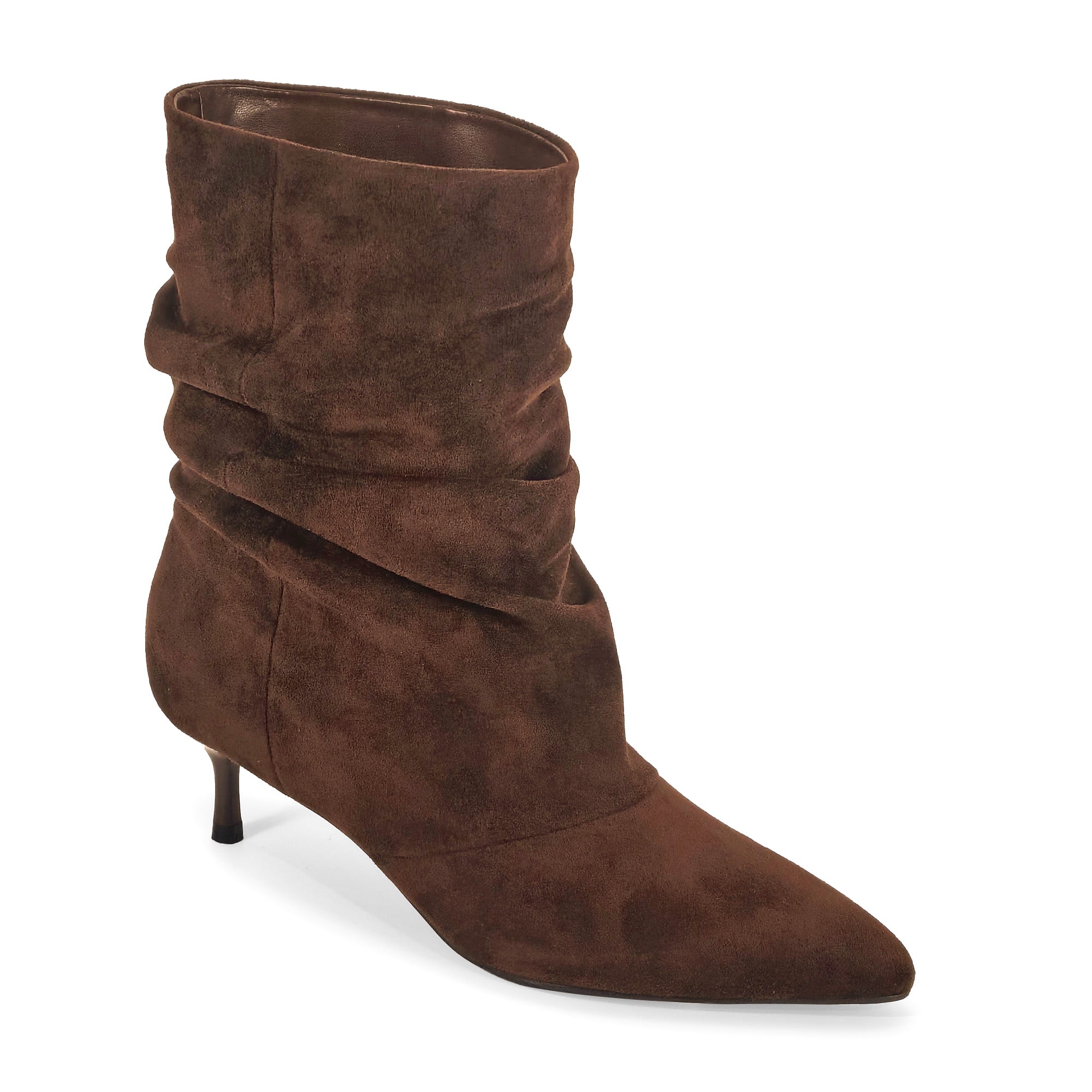 MIARA-1 POINTED TOE SLOUCH BOOTI W/ KITTEN HEEL CHOCOLATE
