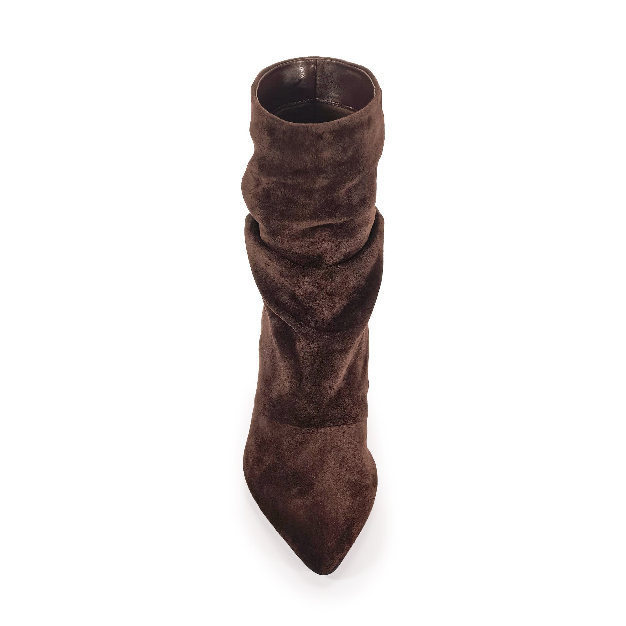 MIARA-1 POINTED TOE SLOUCH BOOTI W/ KITTEN HEEL CHOCOLATE