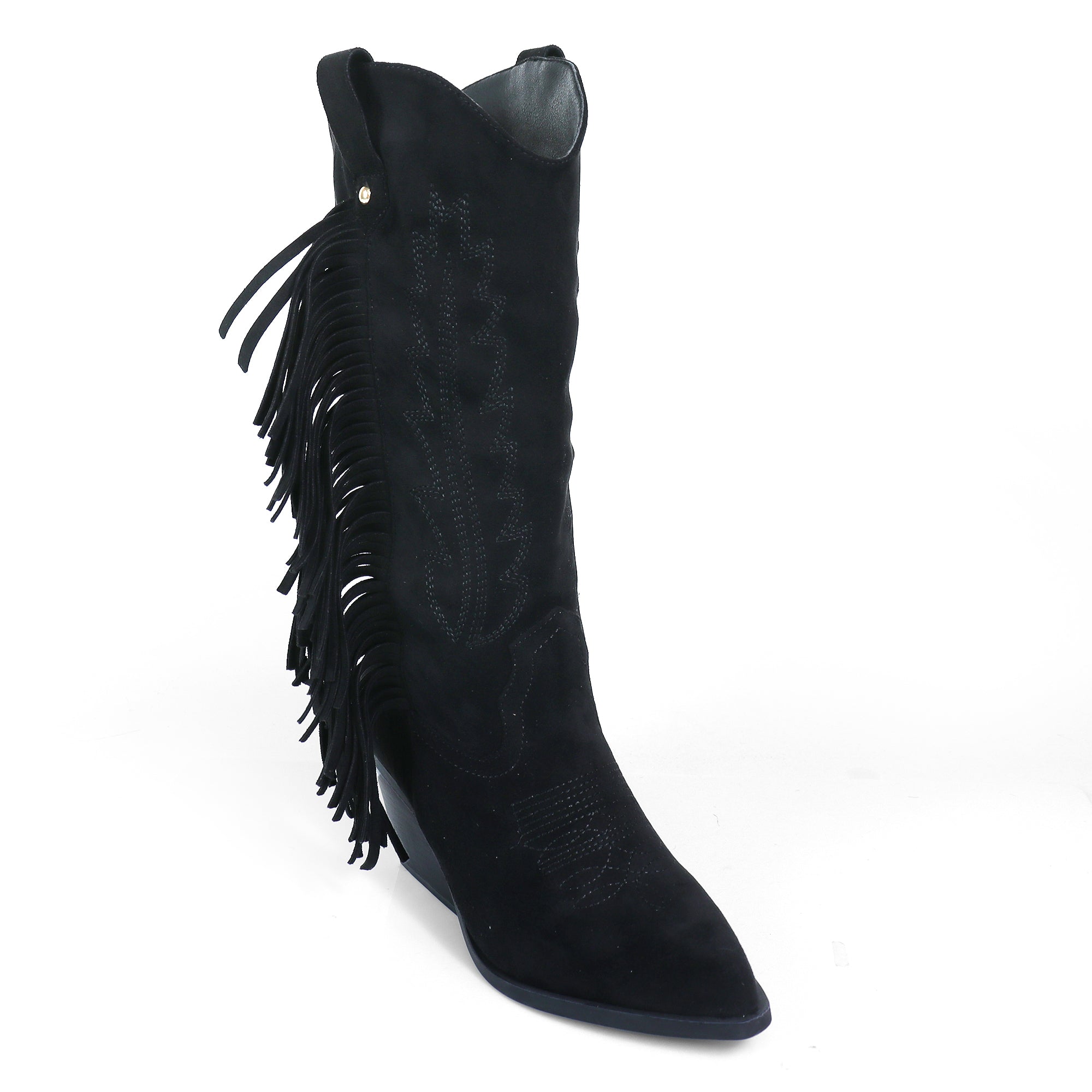 MILLIE-1 FRINGE BOOTS W/ HEEL BLACK