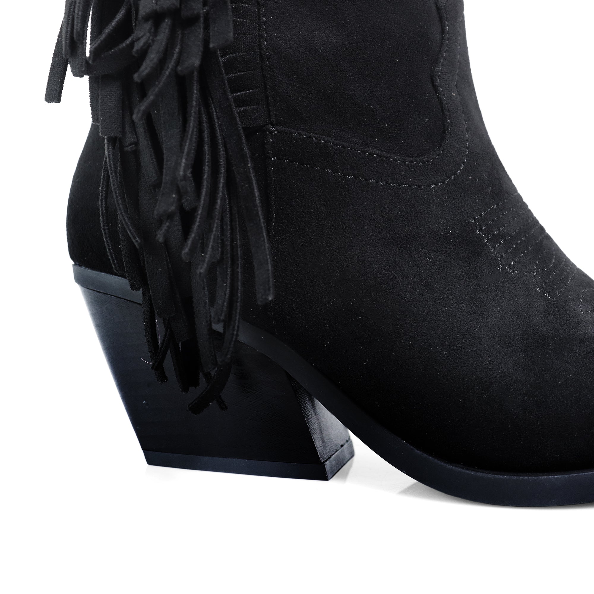 MILLIE-1 FRINGE BOOTS W/ HEEL BLACK