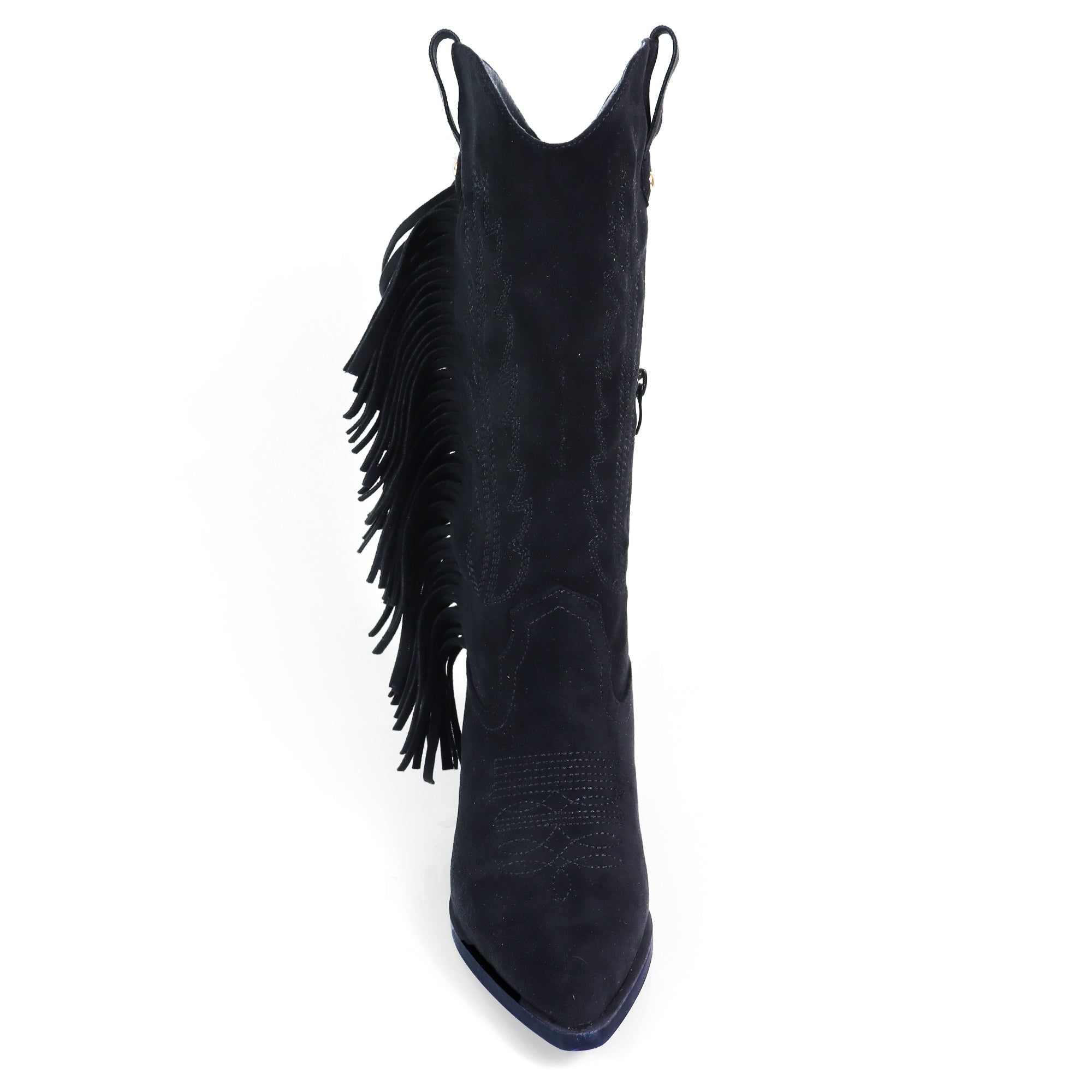 MILLIE-1 FRINGE BOOTS W/ HEEL BLACK
