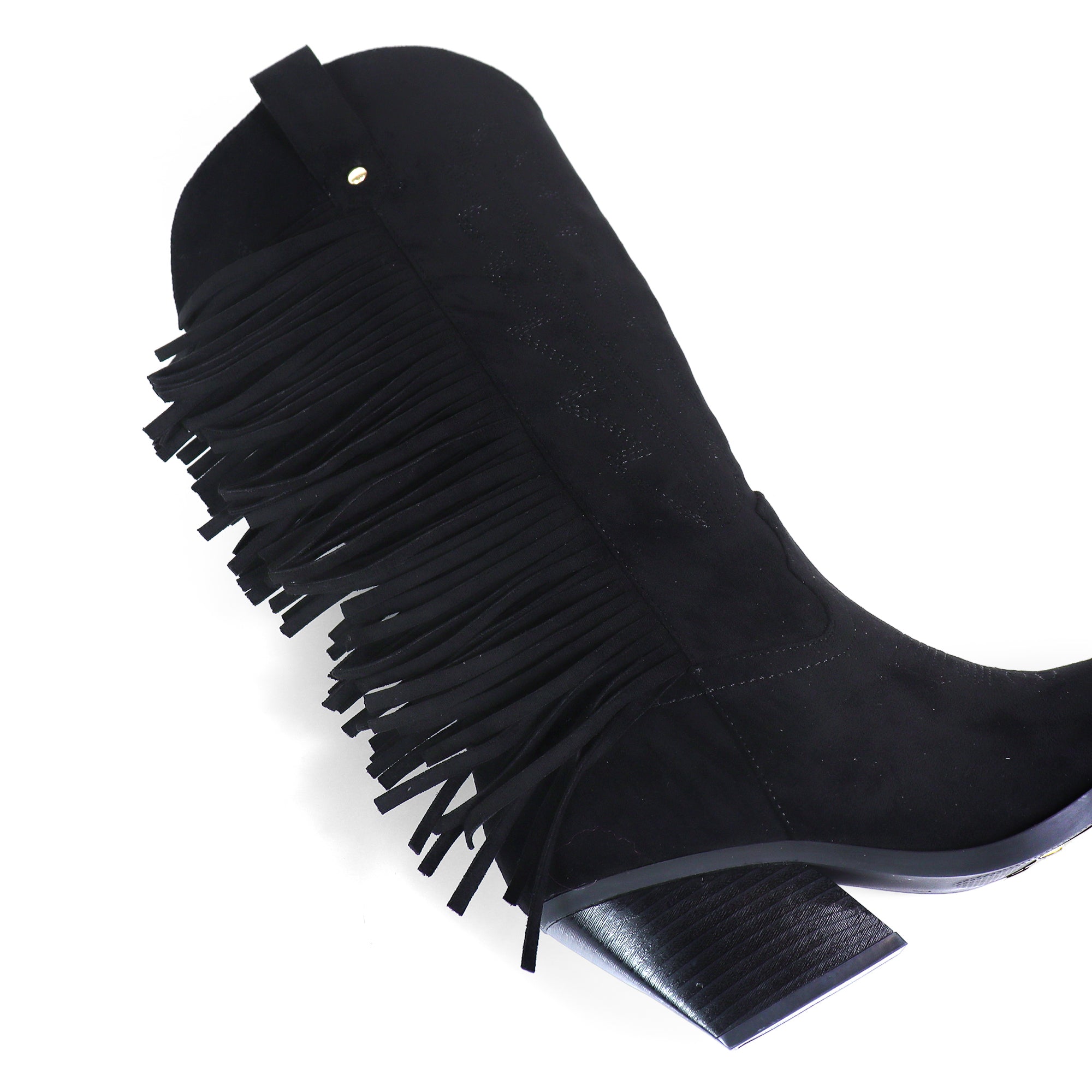 MILLIE-1 FRINGE BOOTS W/ HEEL BLACK