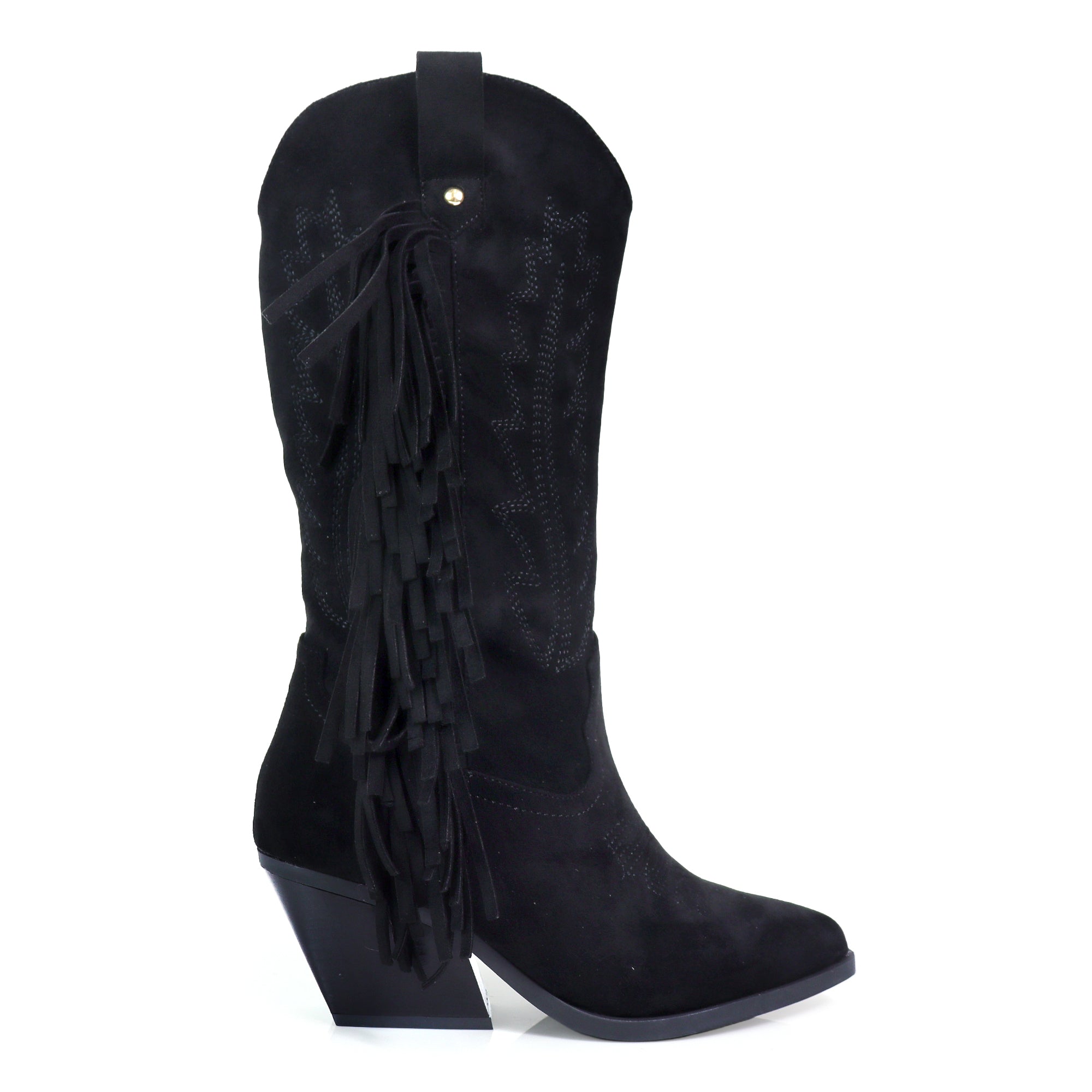 MILLIE-1 FRINGE BOOTS W/ HEEL BLACK