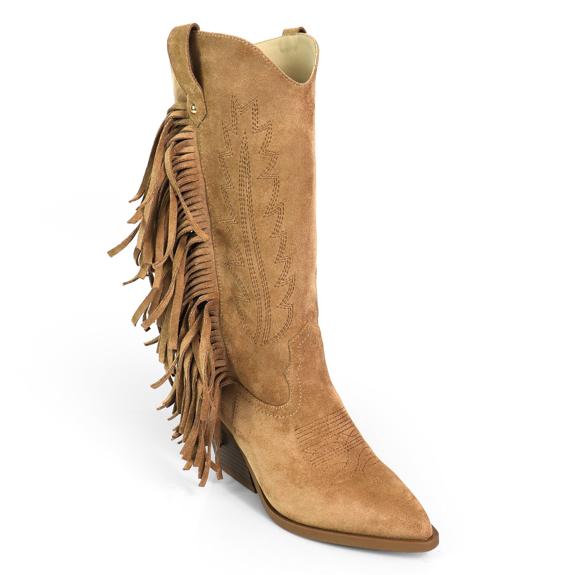 MILLIE-1 FRINGE BOOTS W/ HEEL TAN