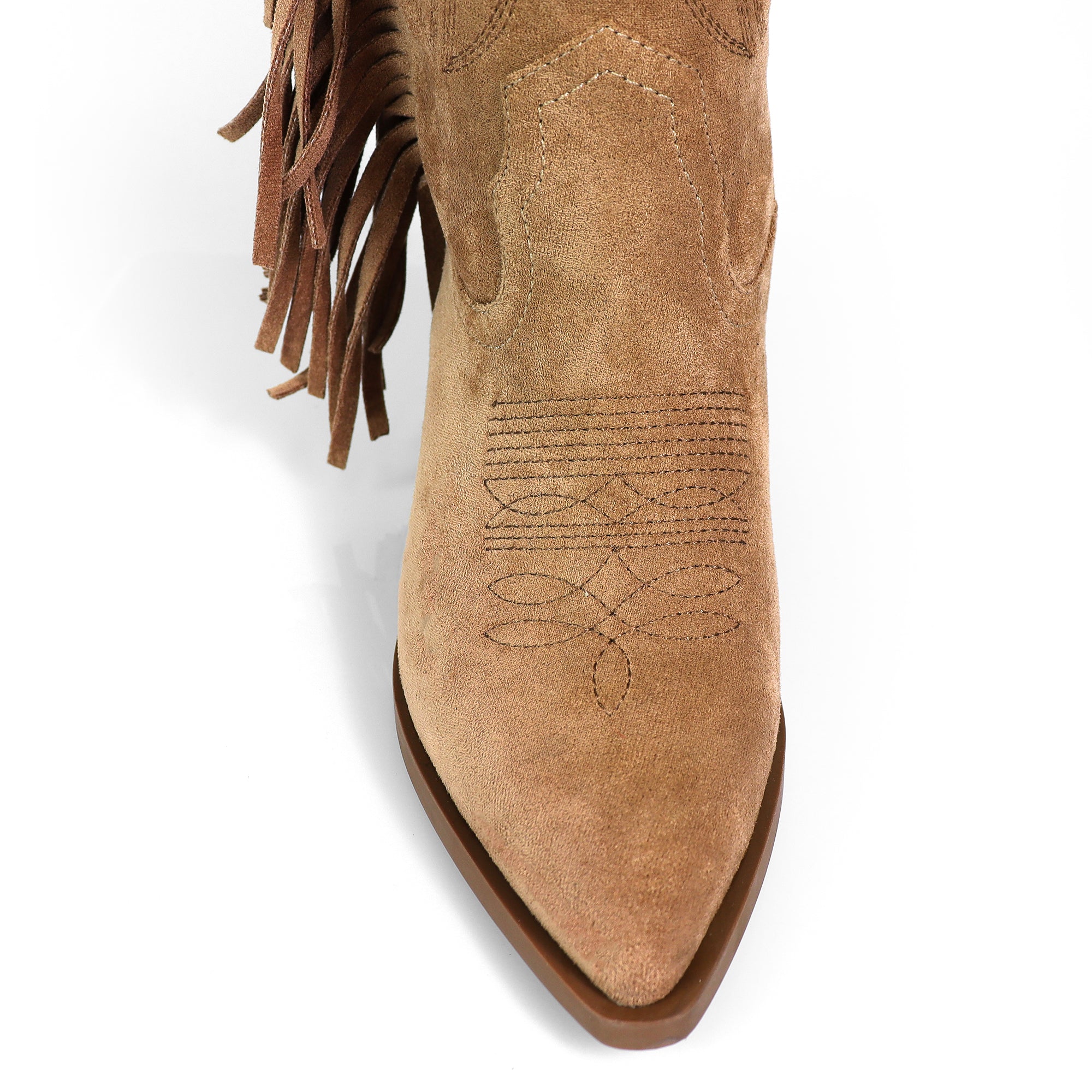 MILLIE-1 FRINGE BOOTS W/ HEEL TAN