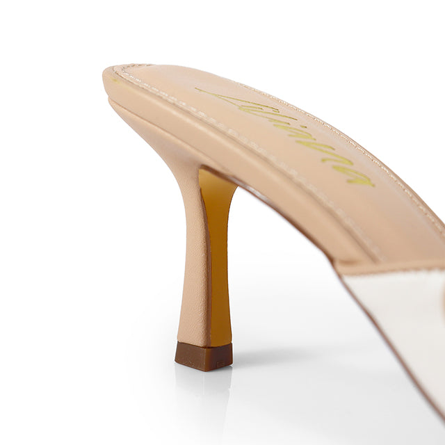 MINDY-1 TWO-TONE TOE CAP MULE PUMP W KITTEN HEEL NUDE/WHITE