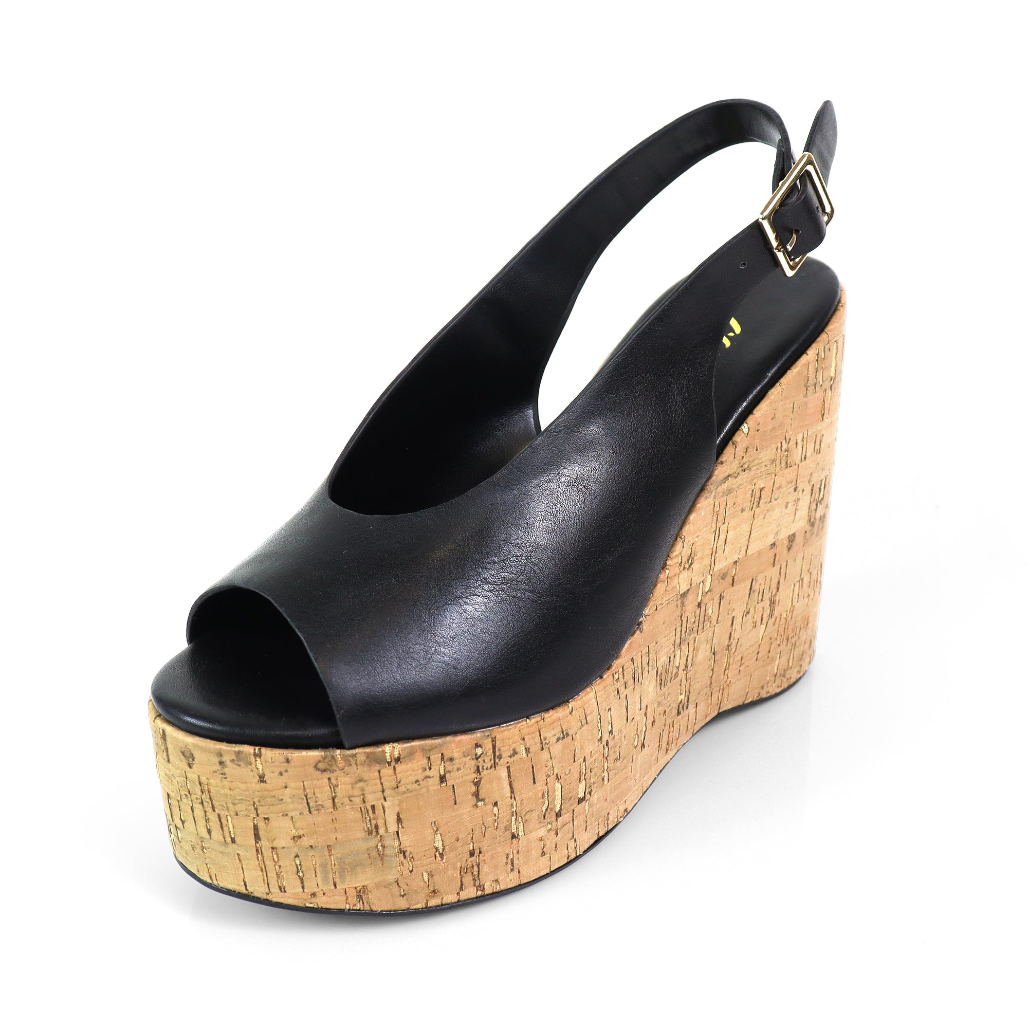 MIO-1 CRISS CROSS CORK SLINGBACK  WEDGE BLACK