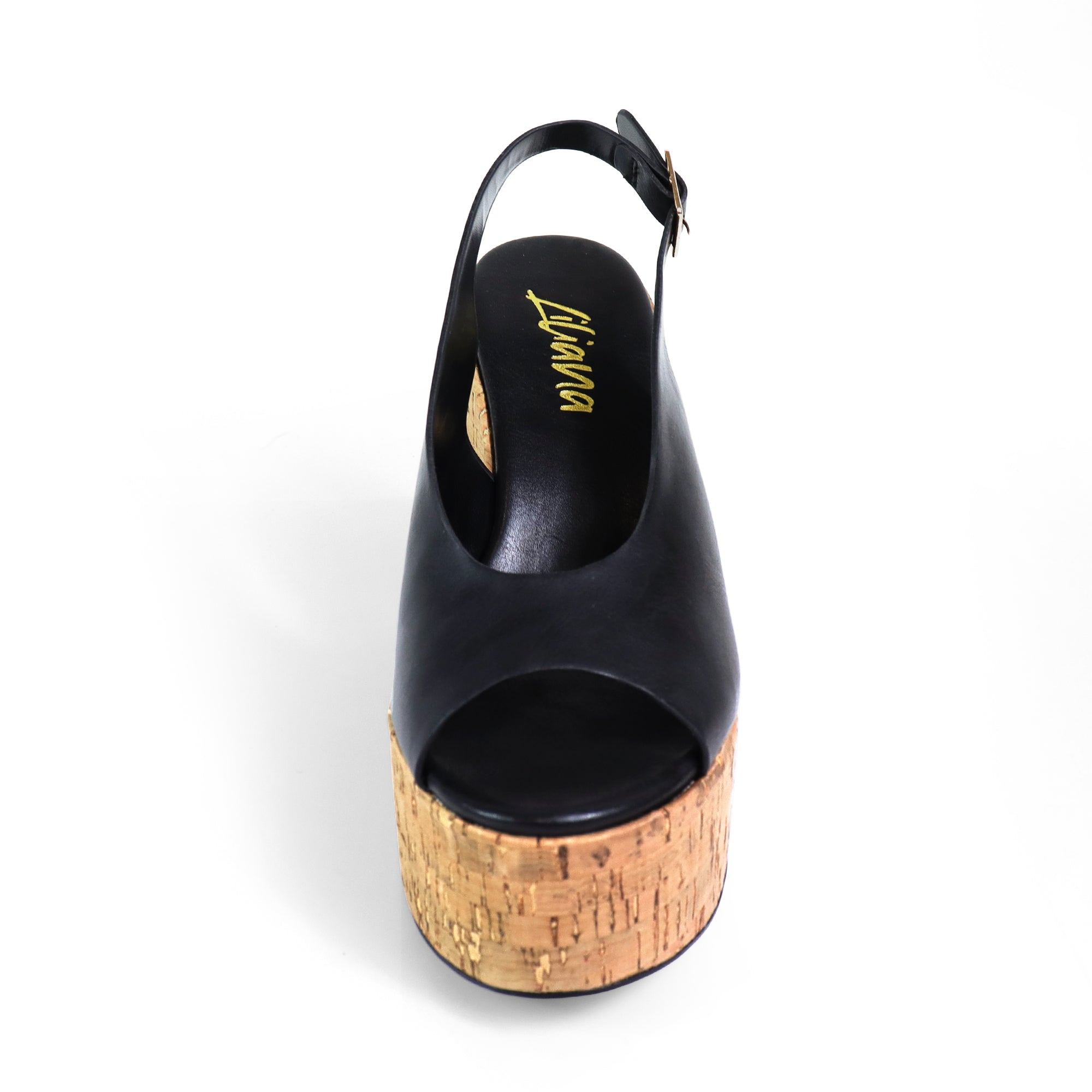 MIO-1 CRISS CROSS CORK SLINGBACK  WEDGE BLACK