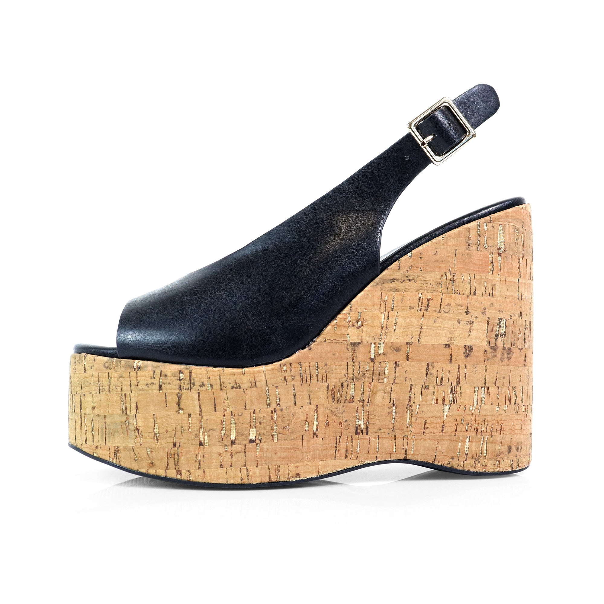 MIO-1 CRISS CROSS CORK SLINGBACK  WEDGE BLACK
