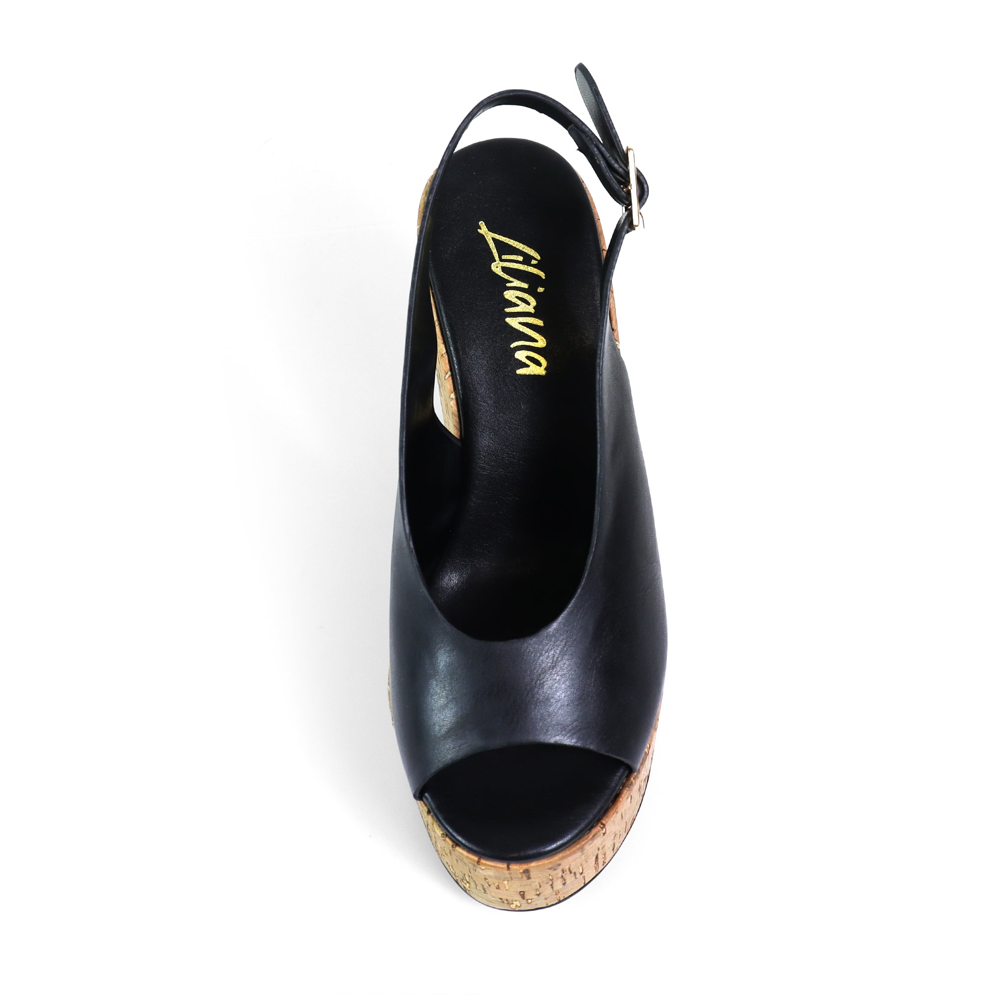MIO-1 CRISS CROSS CORK SLINGBACK  WEDGE BLACK