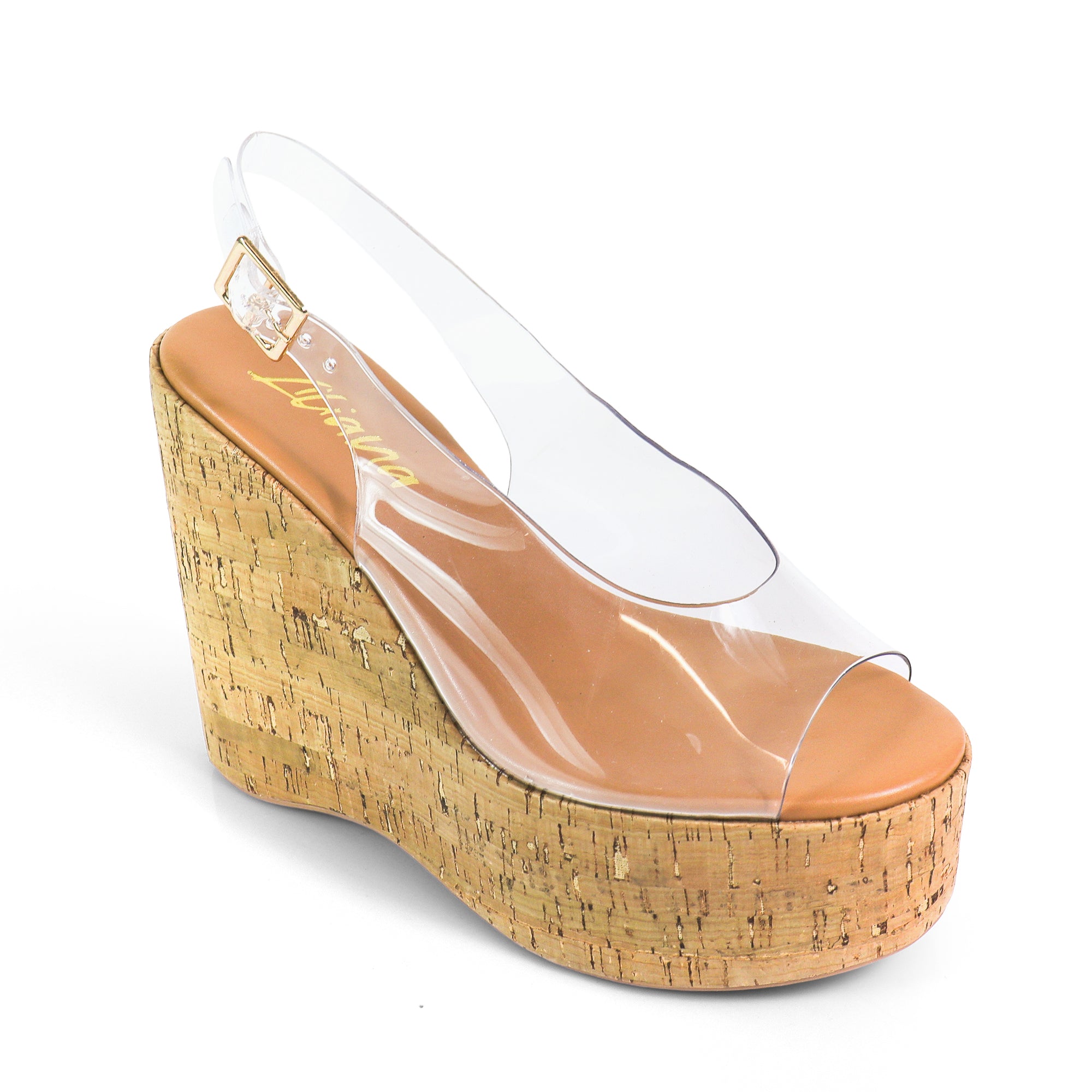MIO-1 CRISS CROSS CORK SLINGBACK  WEDGE CLEAR/CORK