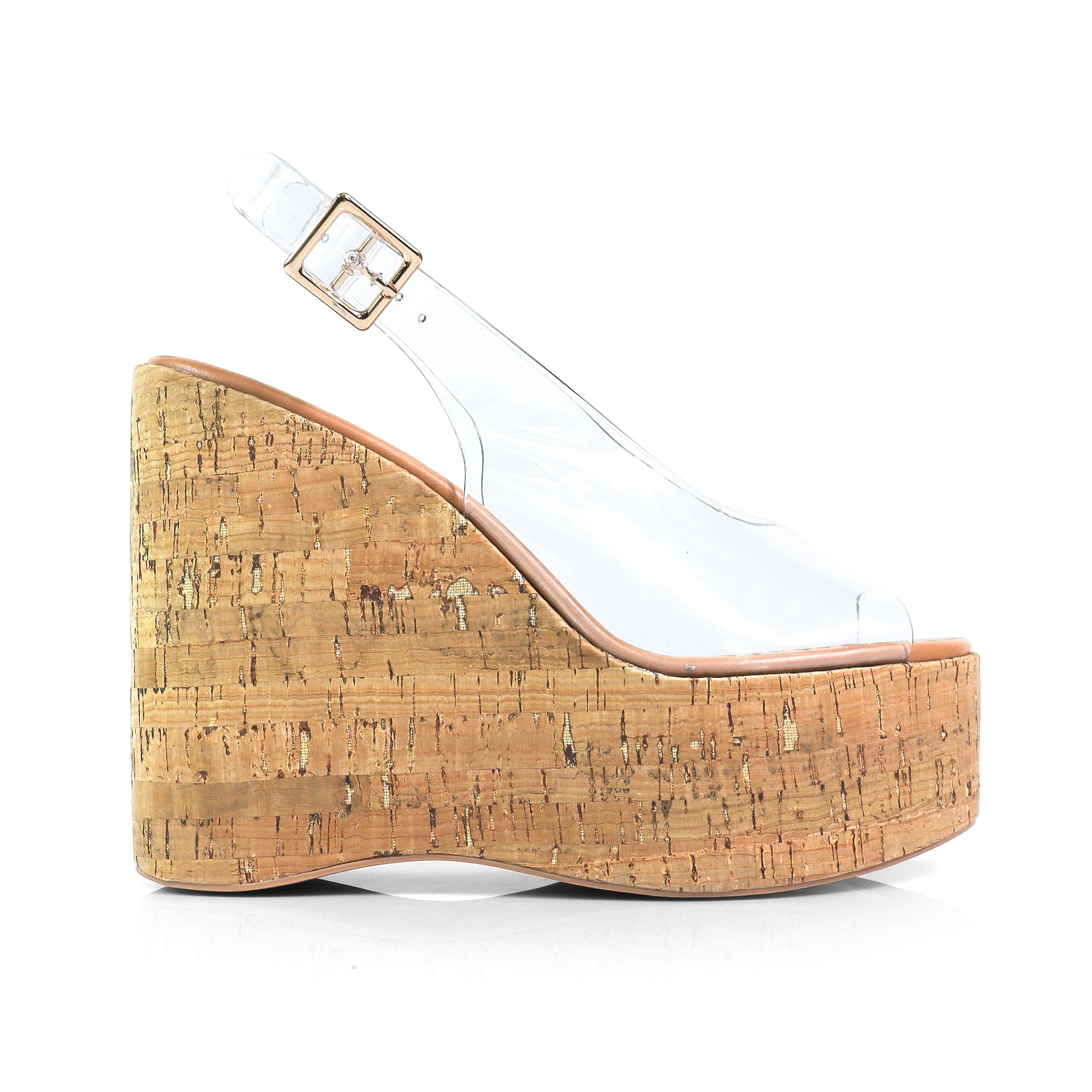 MIO-1 CRISS CROSS CORK SLINGBACK  WEDGE CLEAR/CORK