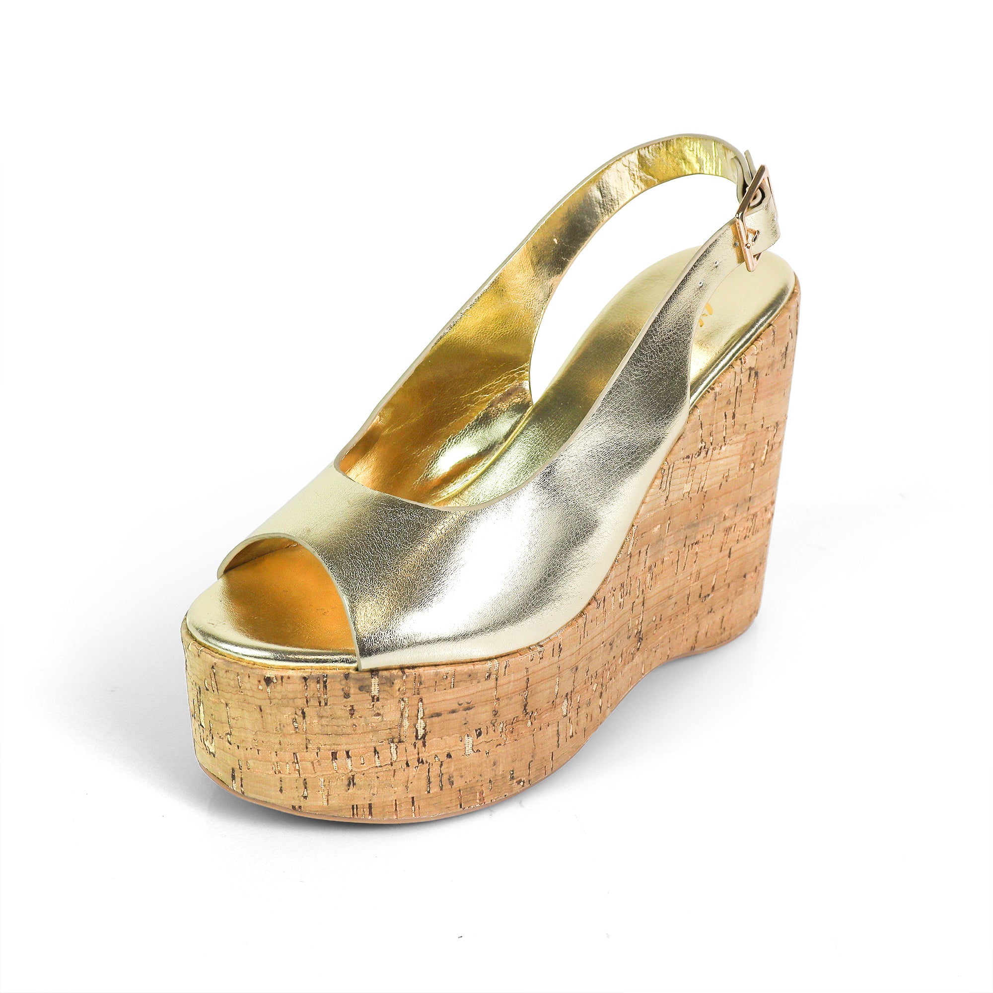 MIO-1 CRISS CROSS CORK SLINGBACK  WEDGE GOLD