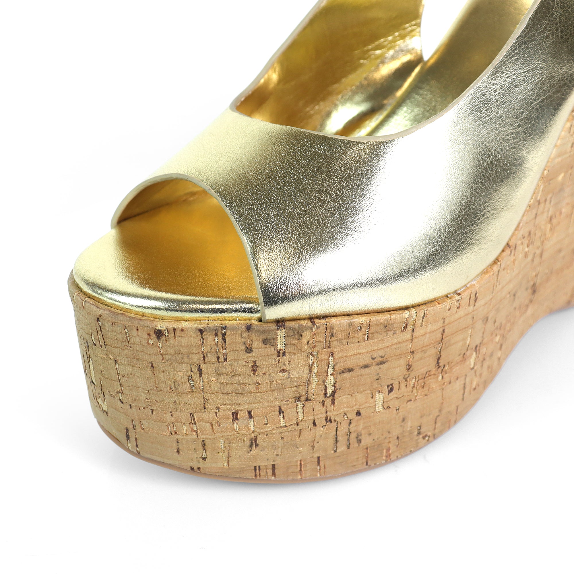MIO-1 CRISS CROSS CORK SLINGBACK  WEDGE GOLD