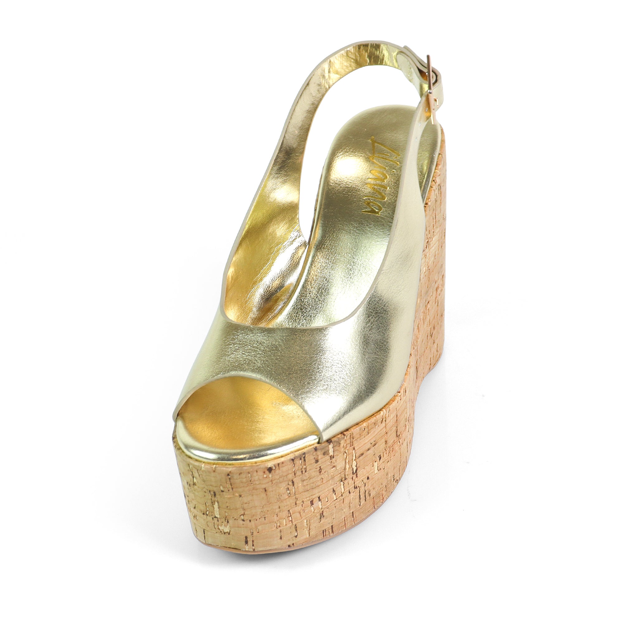 MIO-1 CRISS CROSS CORK SLINGBACK  WEDGE GOLD
