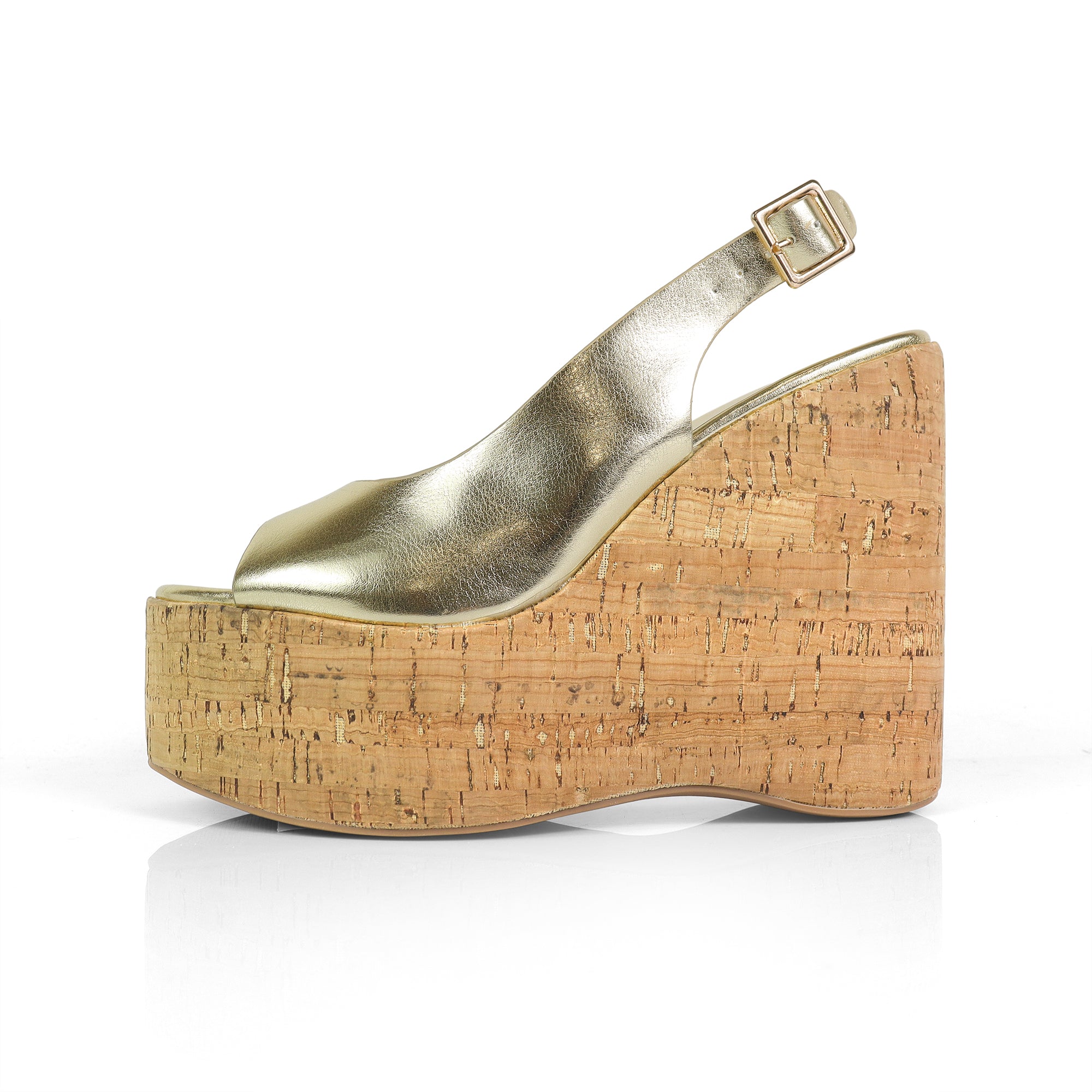 MIO-1 CRISS CROSS CORK SLINGBACK  WEDGE GOLD