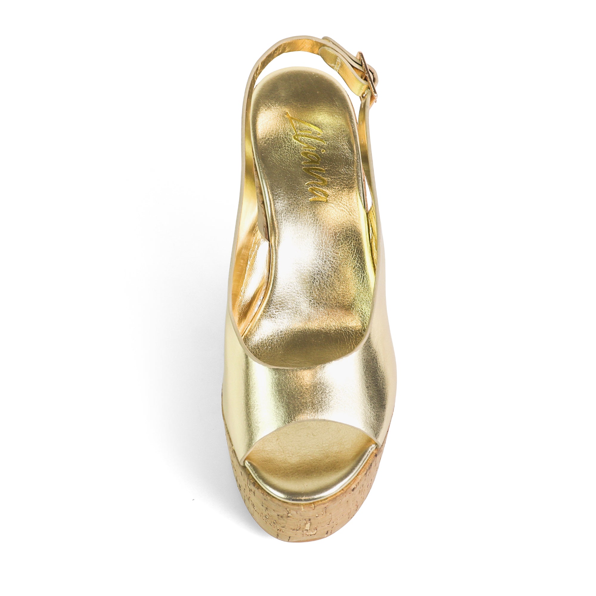 MIO-1 CRISS CROSS CORK SLINGBACK  WEDGE GOLD