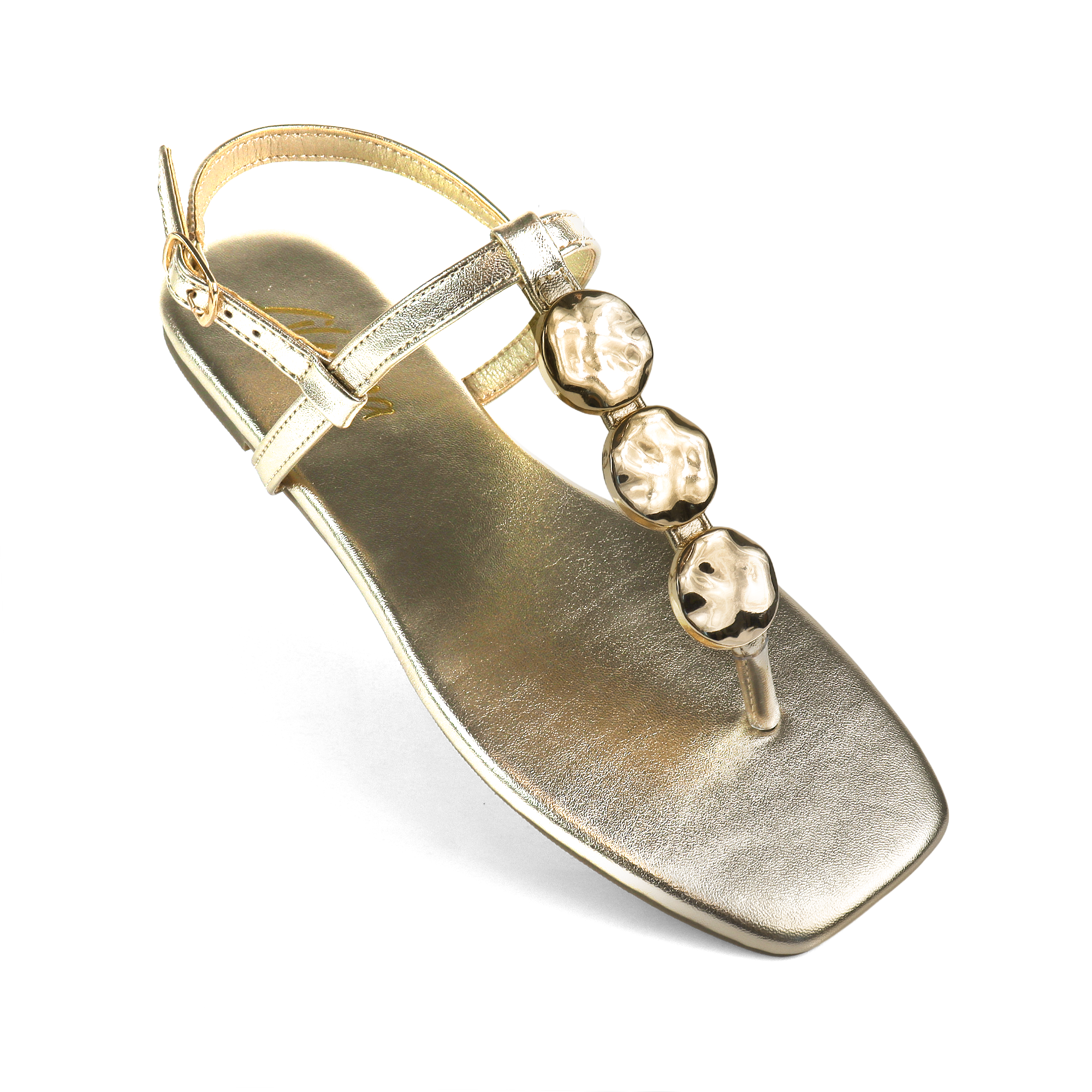 MIZZY-3 STONE THONG SLIDE GOLD