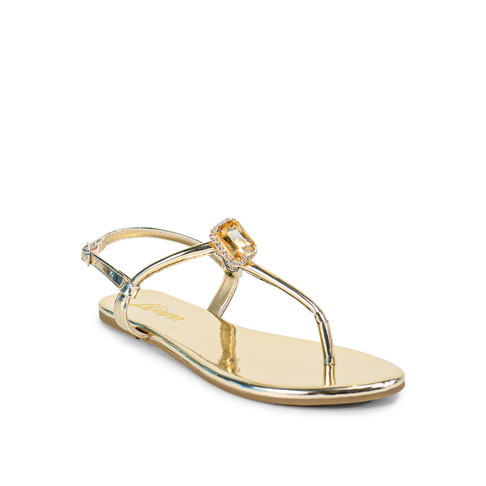 MOLLY-22 OPEN TOE THONG DIAMOND FLIP-FLOPS-GOLD