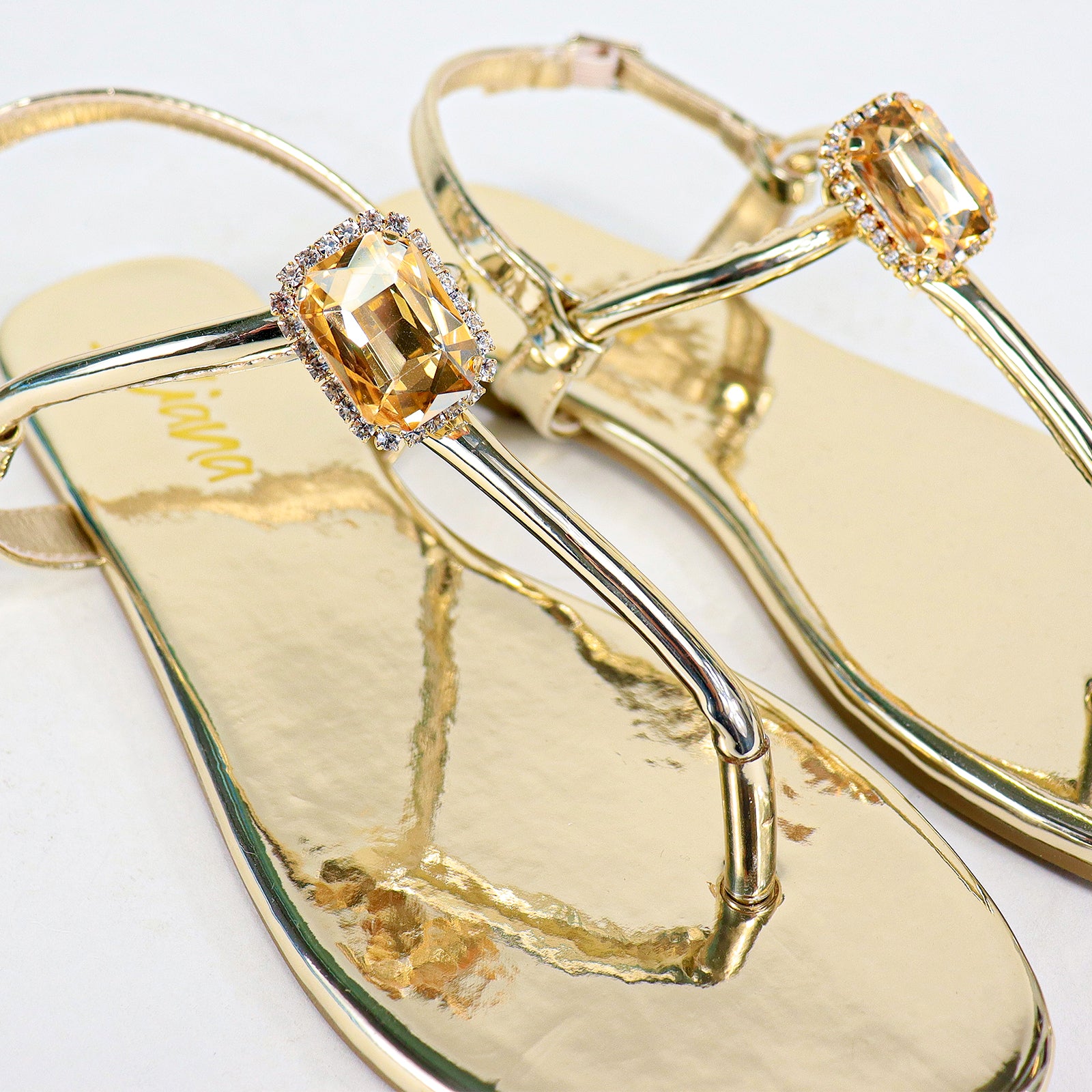 MOLLY-22 OPEN TOE THONG DIAMOND FLIP-FLOPS-GOLD