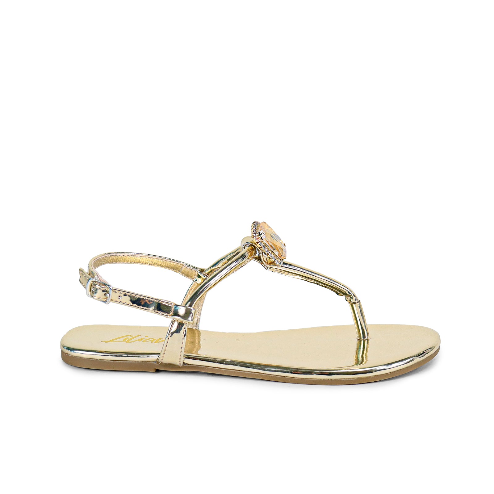MOLLY-22 OPEN TOE THONG DIAMOND FLIP-FLOPS-GOLD