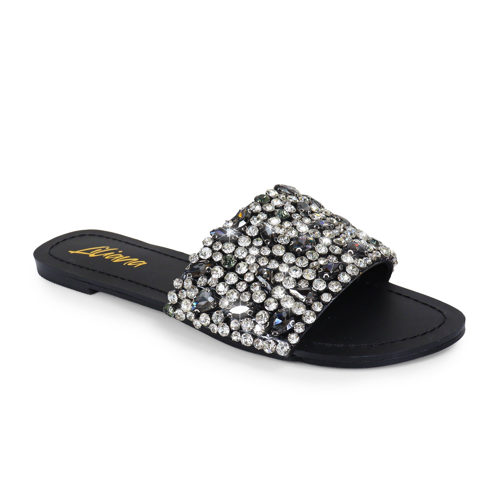 MOLLY-64 OPEN TOE CRYSTAL SANDAL BLACK