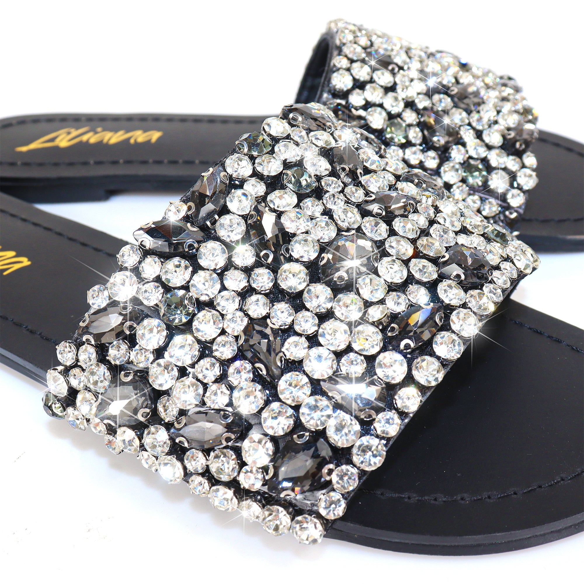 MOLLY-64 OPEN TOE CRYSTAL SANDAL BLACK