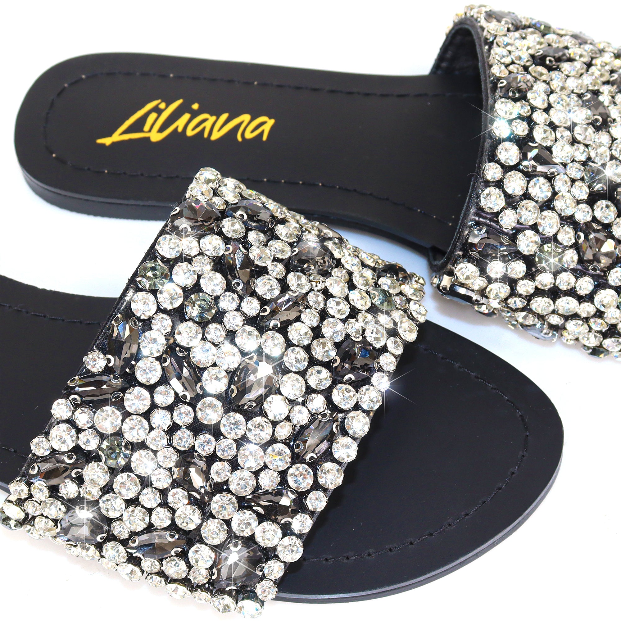 MOLLY-64 OPEN TOE CRYSTAL SANDAL BLACK