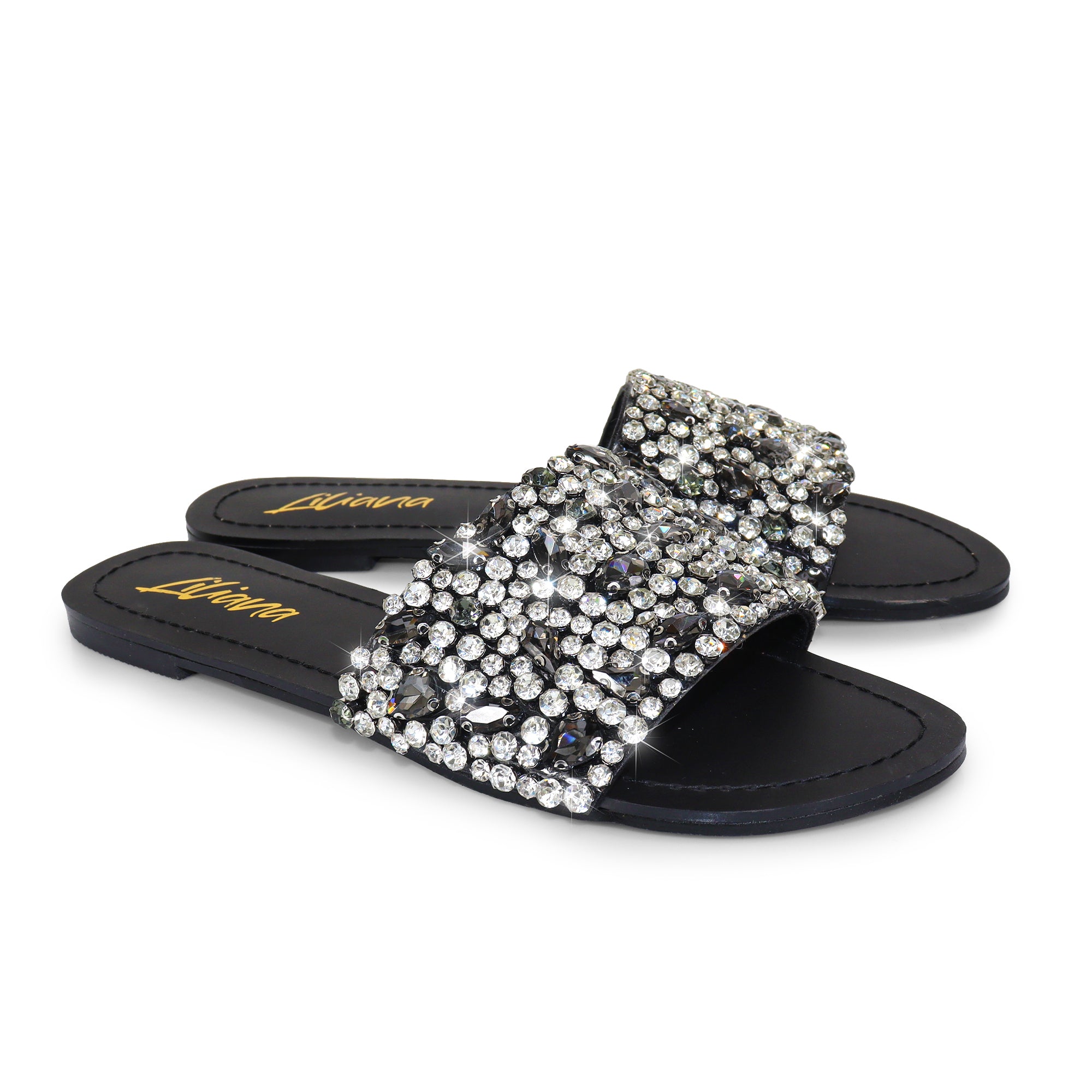 MOLLY-64 OPEN TOE CRYSTAL SANDAL BLACK