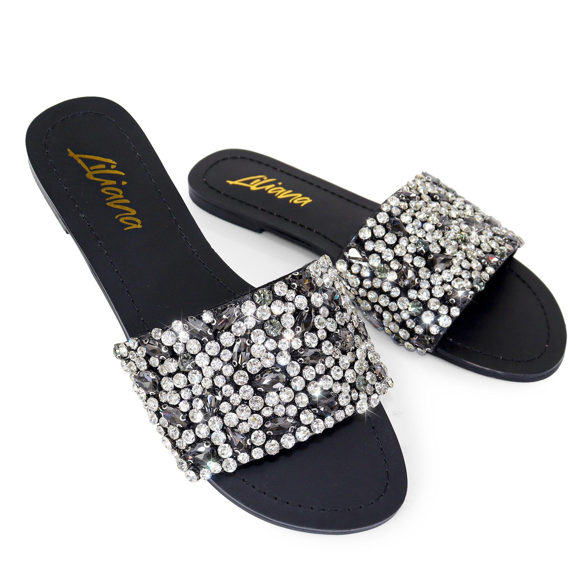 MOLLY-64 OPEN TOE CRYSTAL SANDAL BLACK
