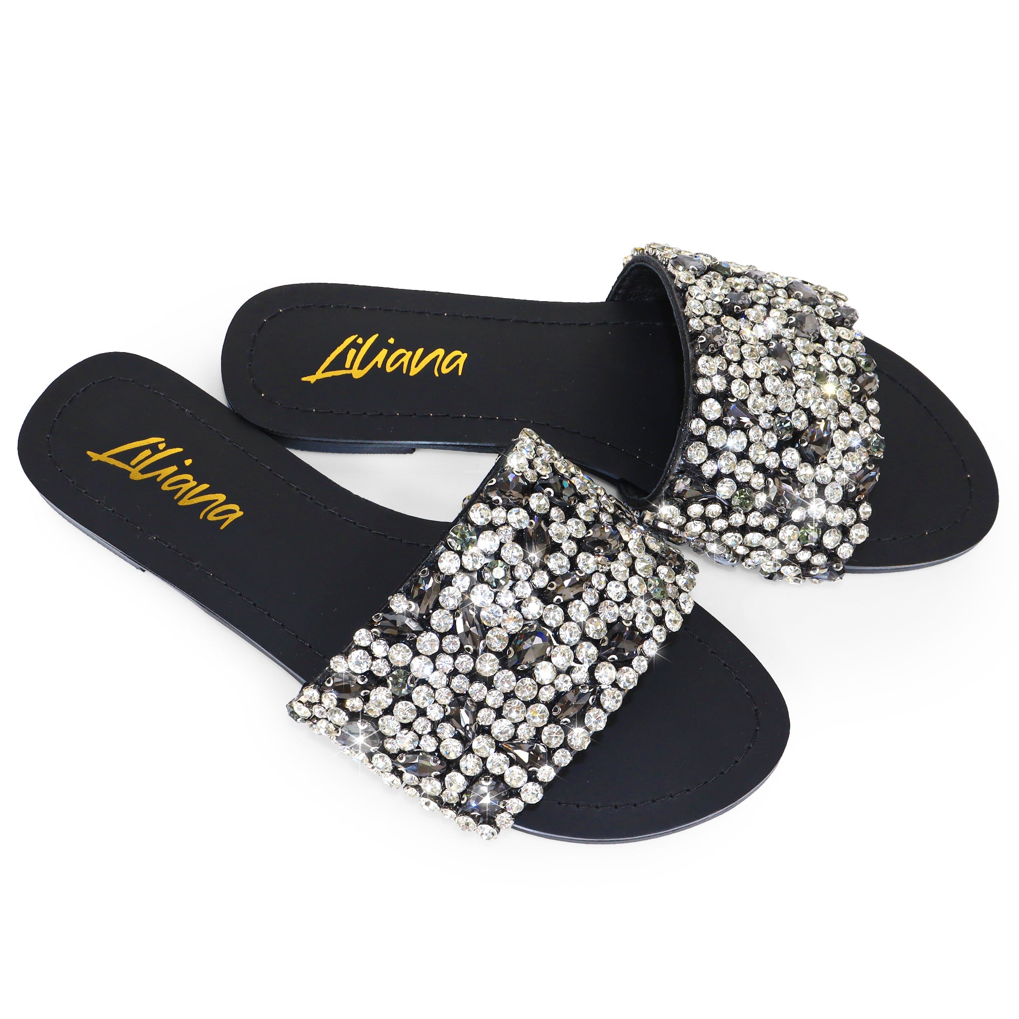 MOLLY-64 OPEN TOE CRYSTAL SANDAL BLACK