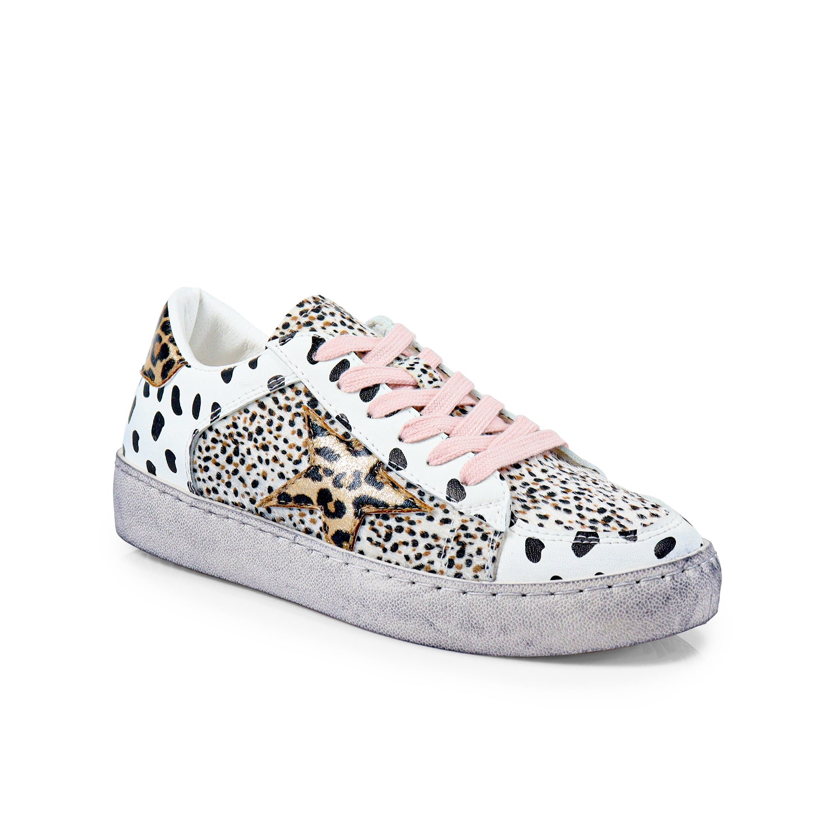 MONDAY-2 BURNISH EFFECT PATCHED SNEAKER W/ GLITTER ANIMAL
