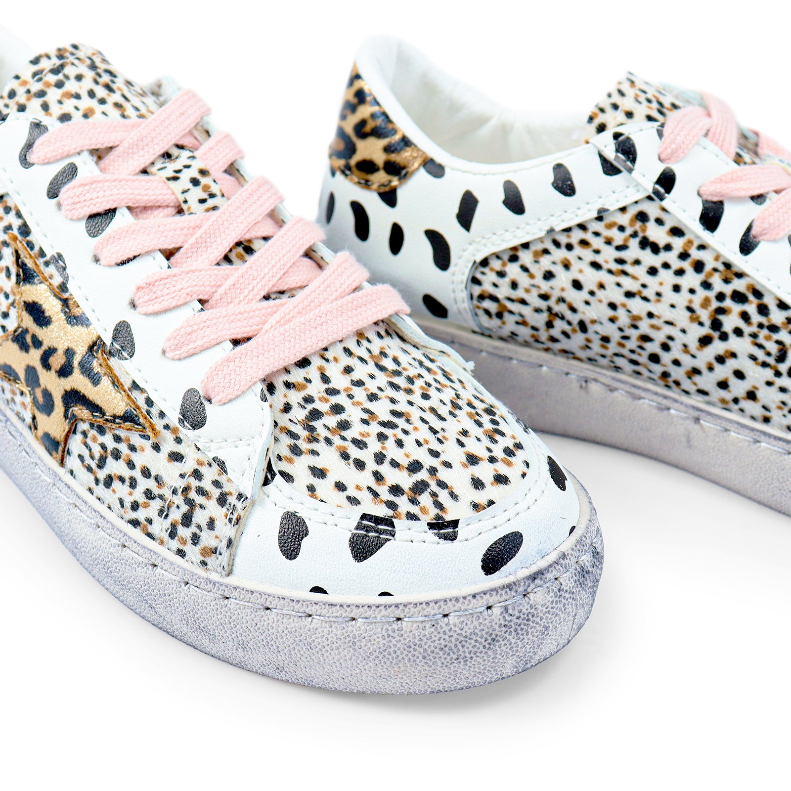 MONDAY-2 BURNISH EFFECT PATCHED SNEAKER W/ GLITTER ANIMAL