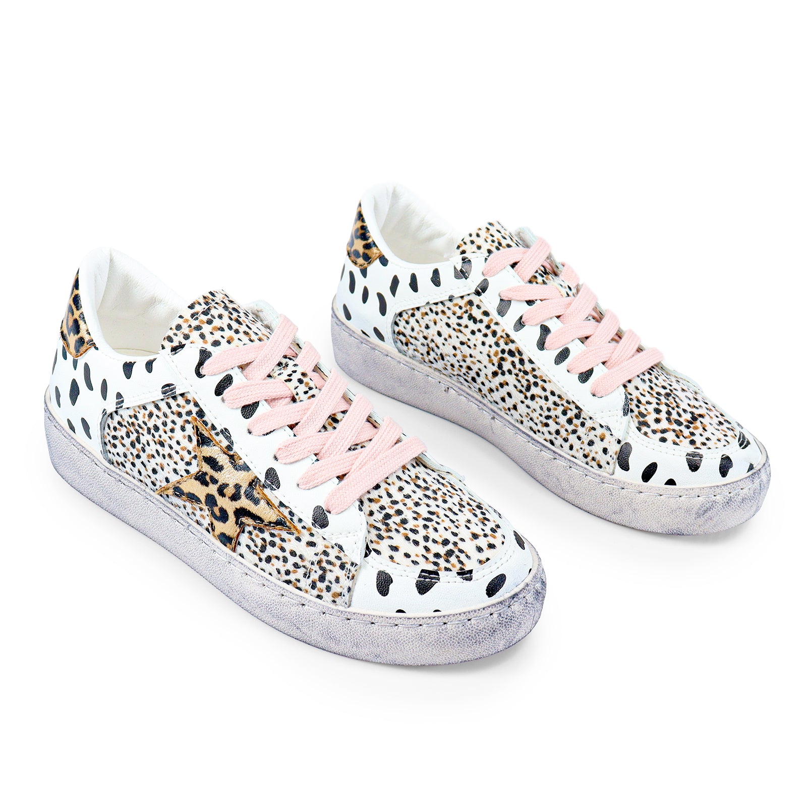MONDAY-2 BURNISH EFFECT PATCHED SNEAKER W/ GLITTER ANIMAL