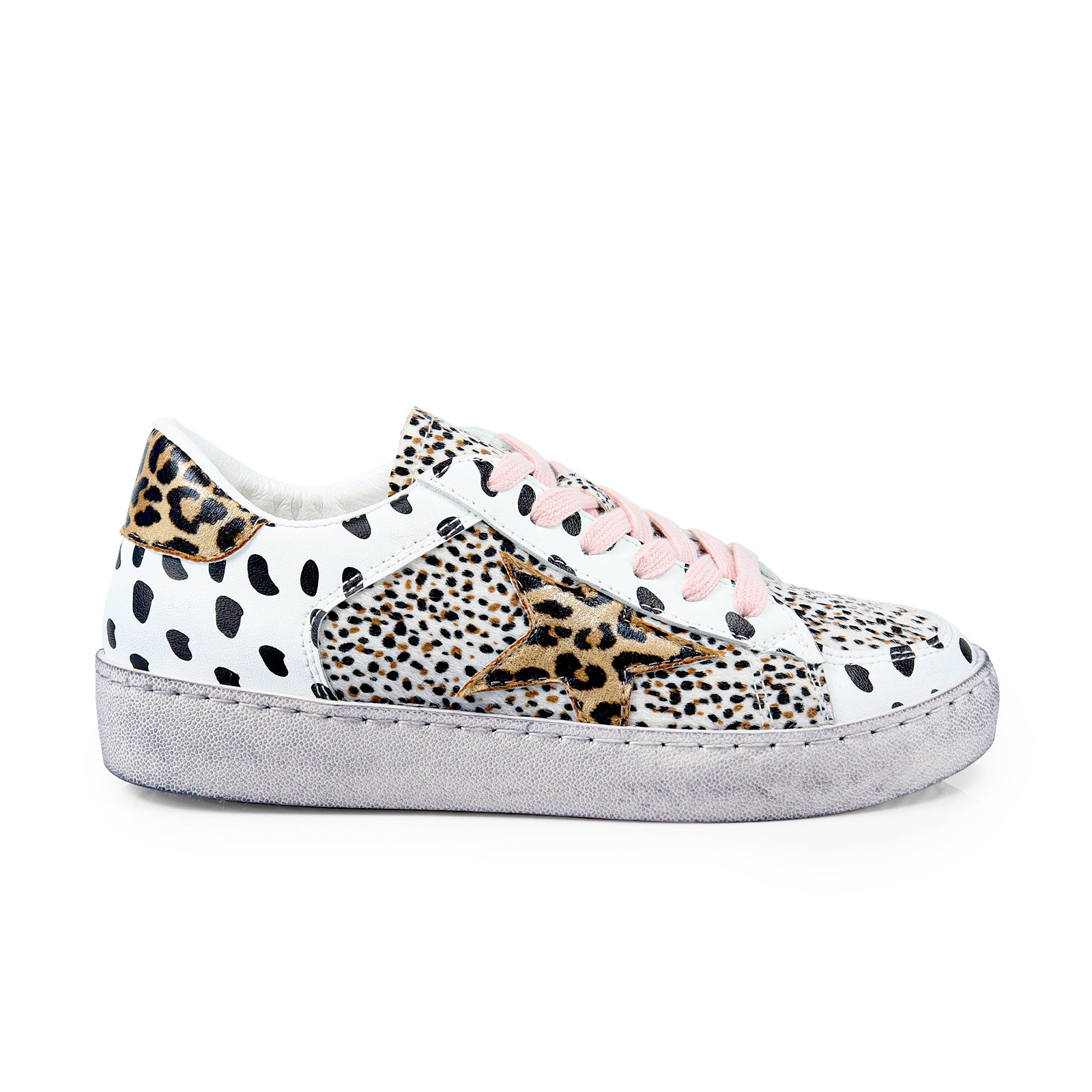 MONDAY-2 BURNISH EFFECT PATCHED SNEAKER W/ GLITTER ANIMAL