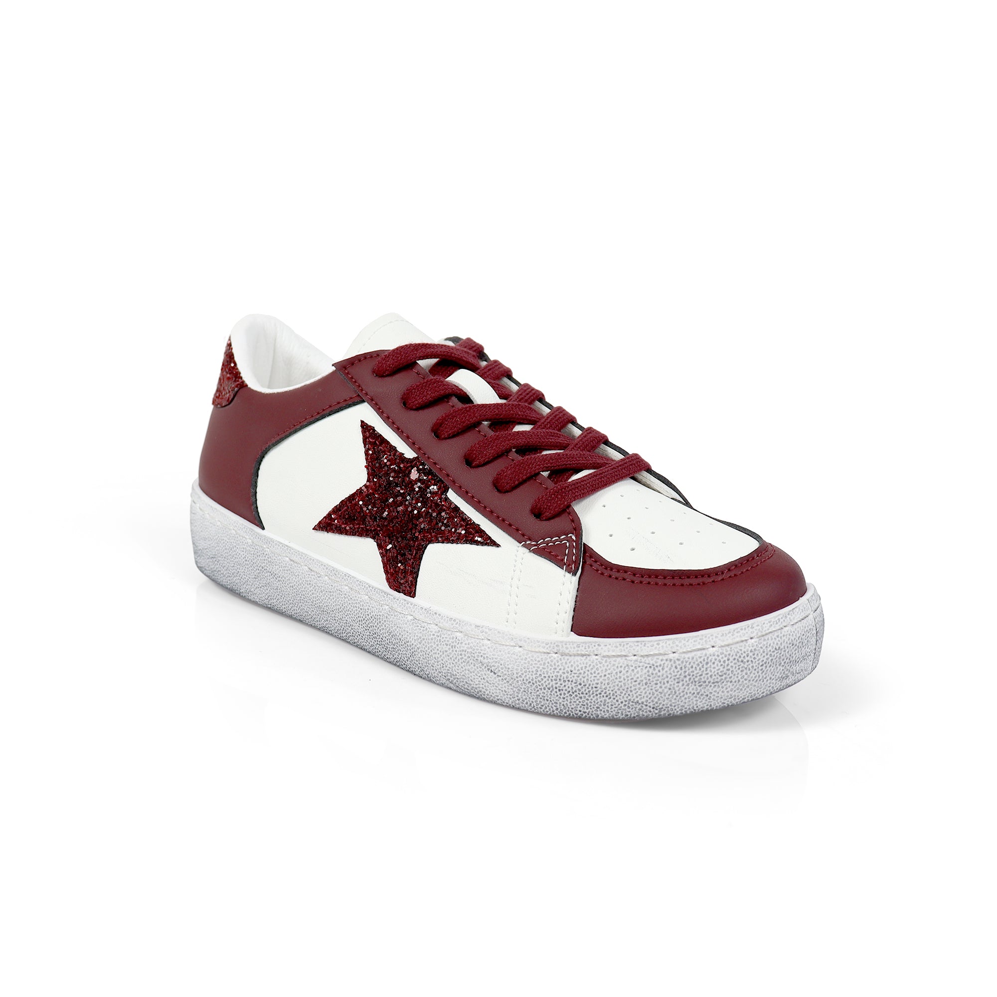 MONDAY-2 BURNISH EFFECT PATCHED SNEAKER W/ GLITTER BURGUNDY