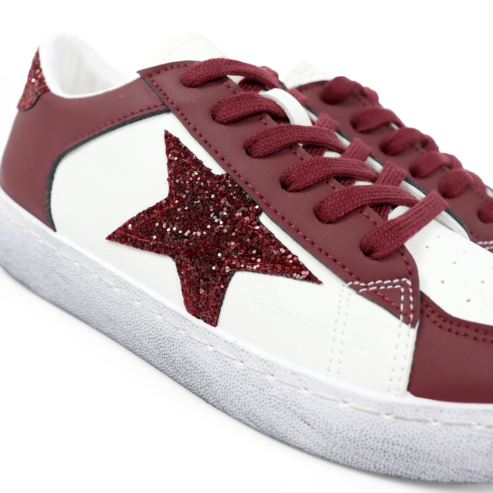 MONDAY-2 BURNISH EFFECT PATCHED SNEAKER W/ GLITTER BURGUNDY