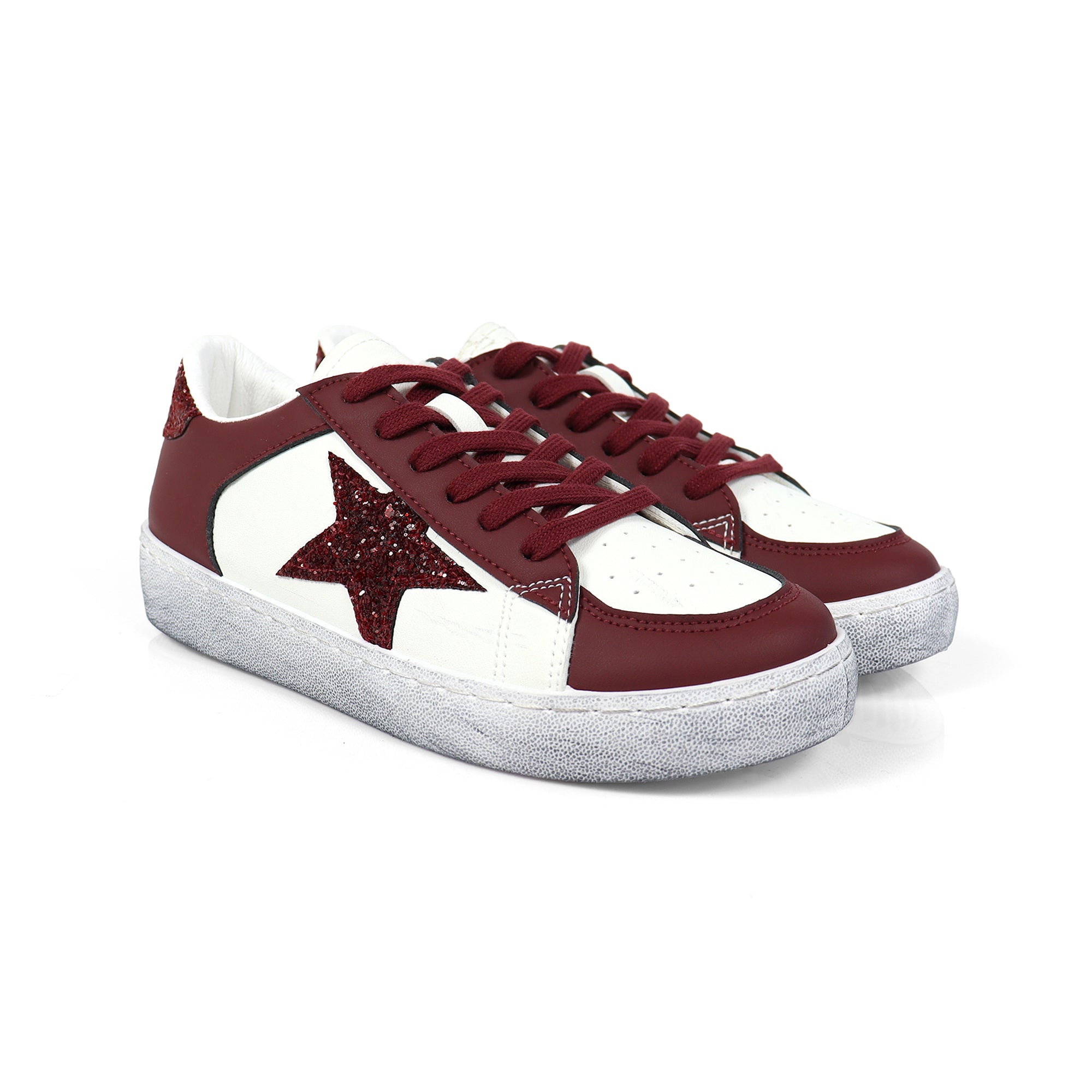 MONDAY-2 BURNISH EFFECT PATCHED SNEAKER W/ GLITTER BURGUNDY