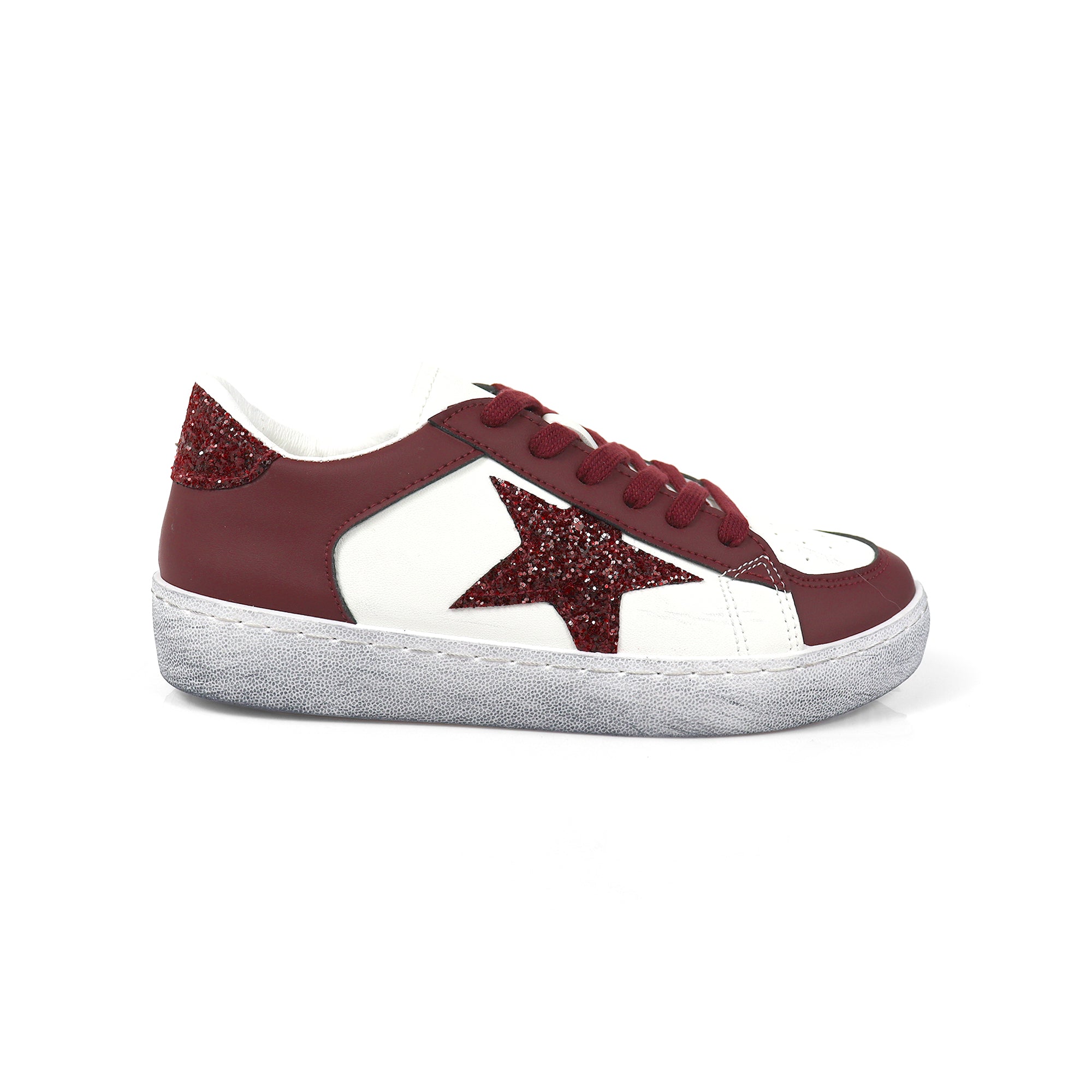 MONDAY-2 BURNISH EFFECT PATCHED SNEAKER W/ GLITTER BURGUNDY