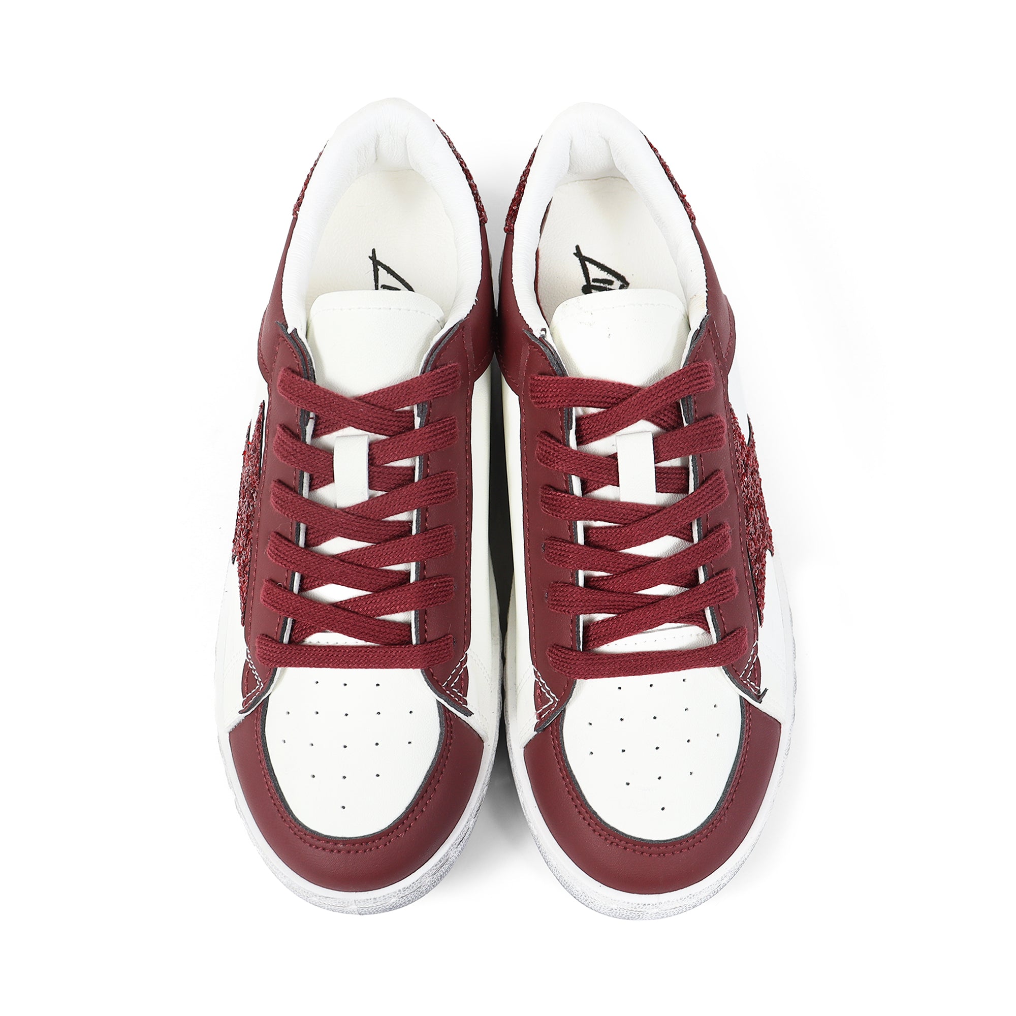 MONDAY-2 BURNISH EFFECT PATCHED SNEAKER W/ GLITTER BURGUNDY