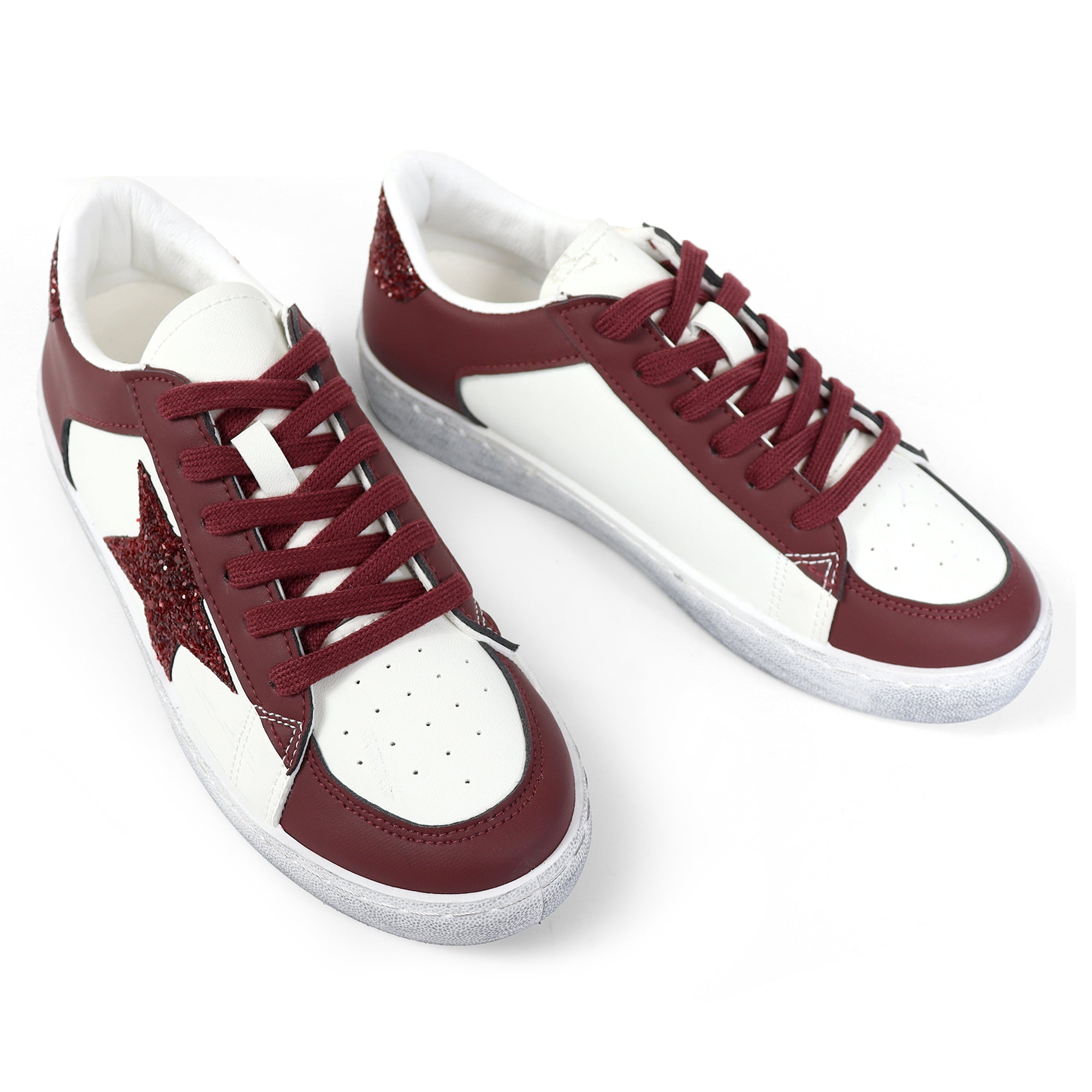 MONDAY-2 BURNISH EFFECT PATCHED SNEAKER W/ GLITTER BURGUNDY