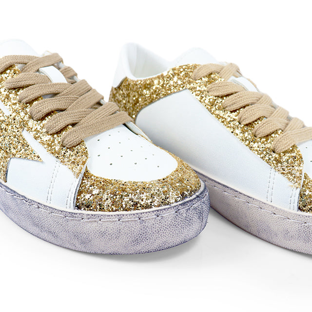 MONDAY-2 BURNISH EFFECT PATCHED SNEAKER W/ GLITTER LEOPARD/GOLD