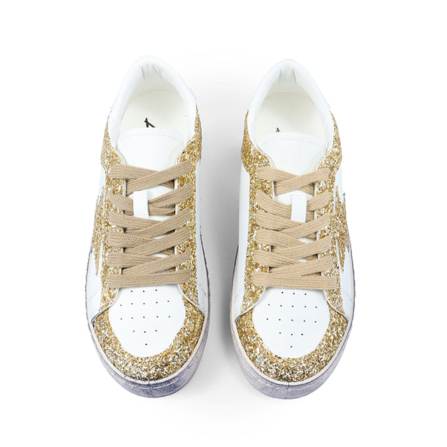 MONDAY-2 BURNISH EFFECT PATCHED SNEAKER W/ GLITTER LEOPARD/GOLD