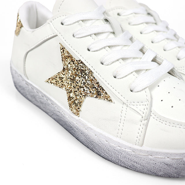MONDAY-2 BURNISH EFFECT PATCHED SNEAKER W/ GLITTER WHITE