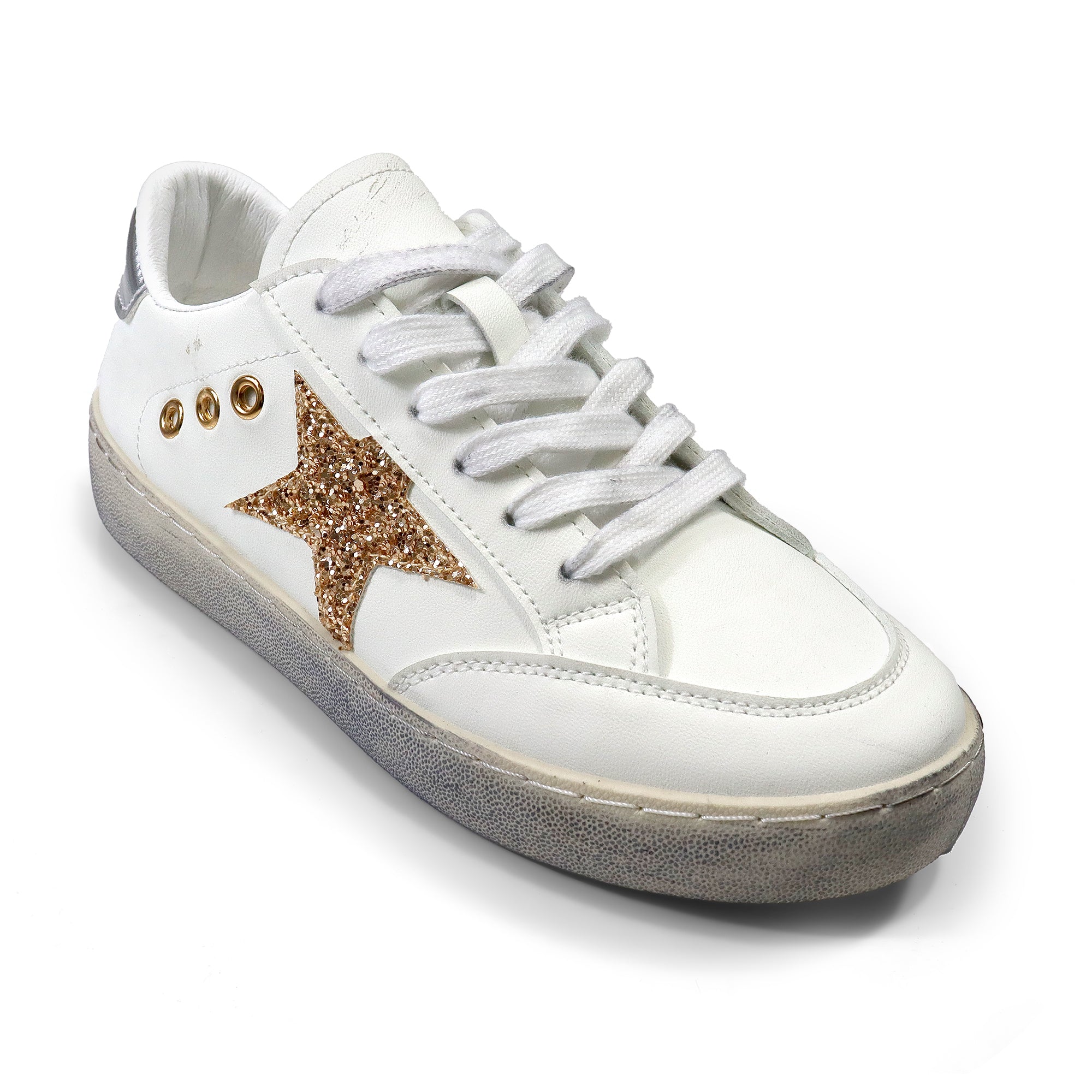 MONDAY-3  BURNISH EFFECT PATCHED SNEAKER GOLD